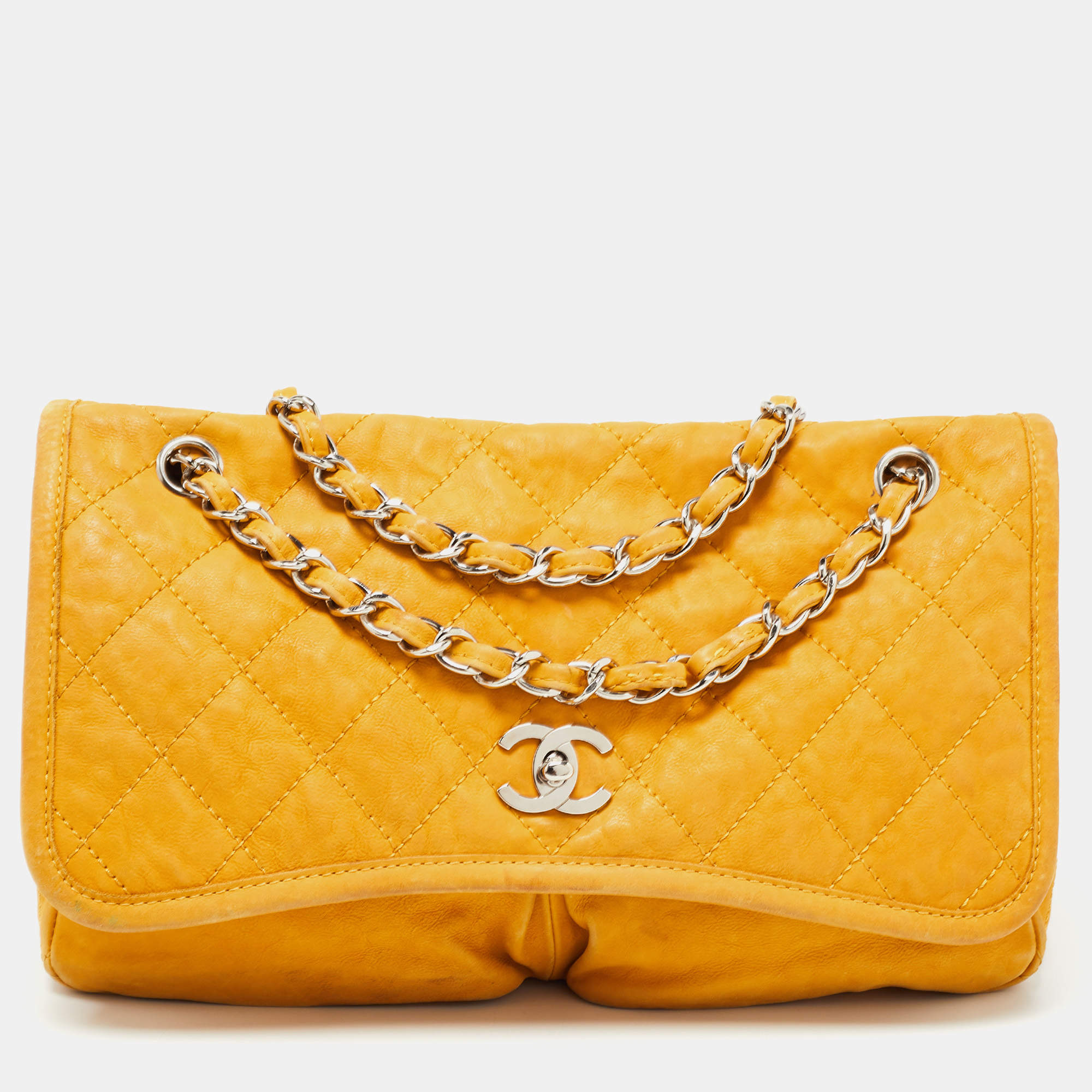Chanel Mustard Quilted Nubuck Leather Natural Beauty Flap Bag Chanel