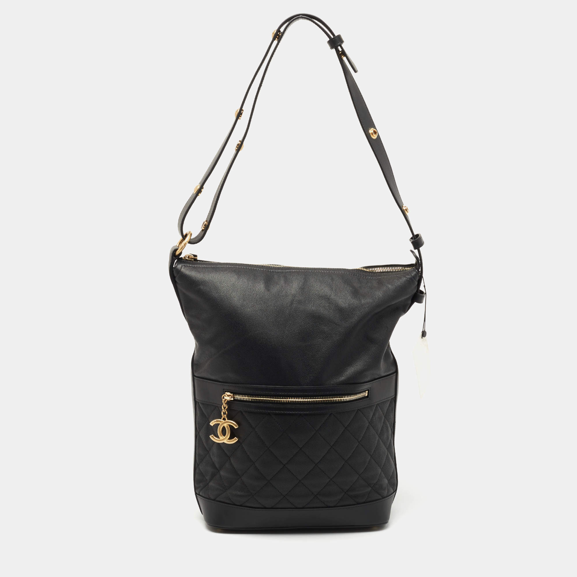 Chanel Black Quilted Caviar Leather Casual Style Hobo