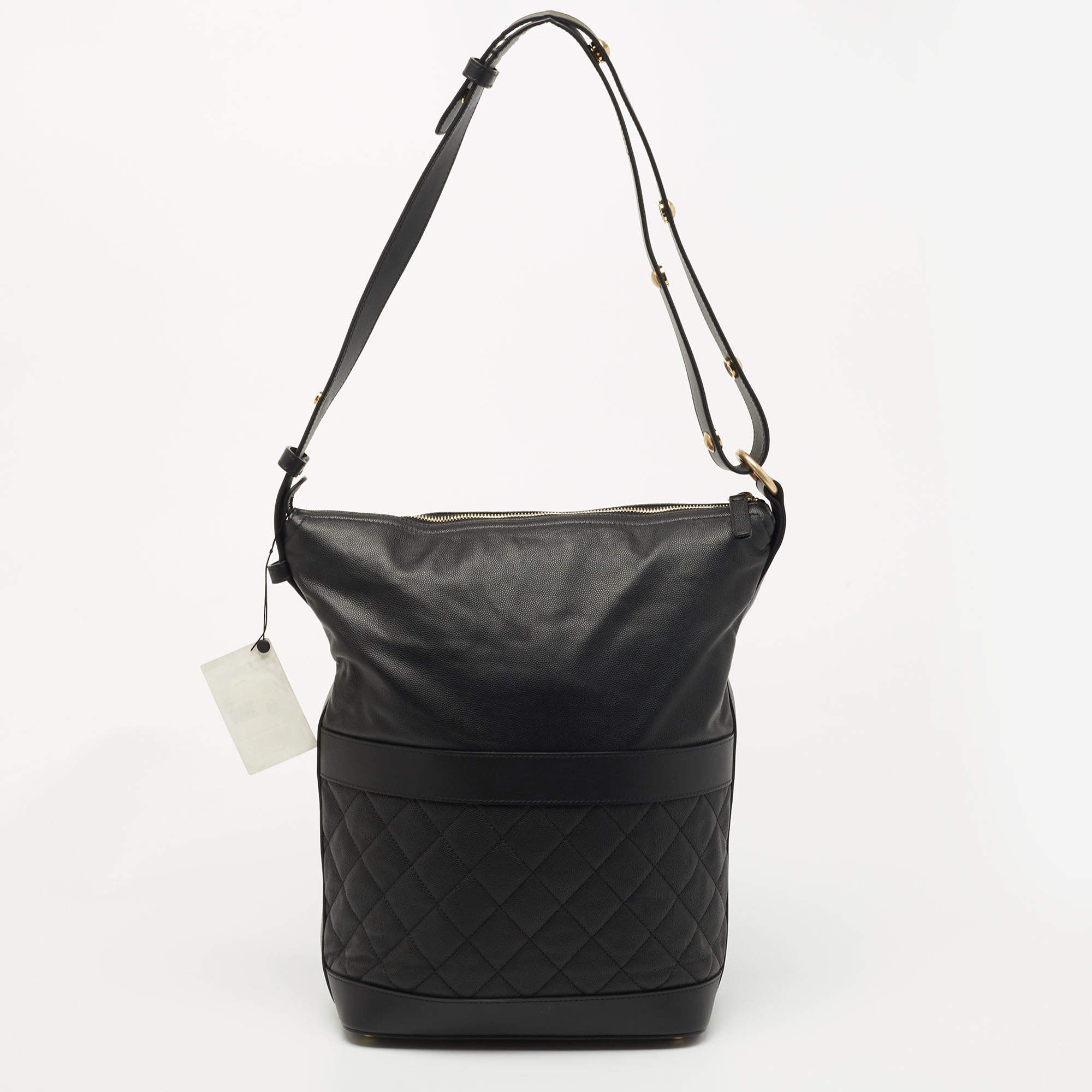 Chanel Black Quilted Caviar Leather Casual Style Hobo Chanel