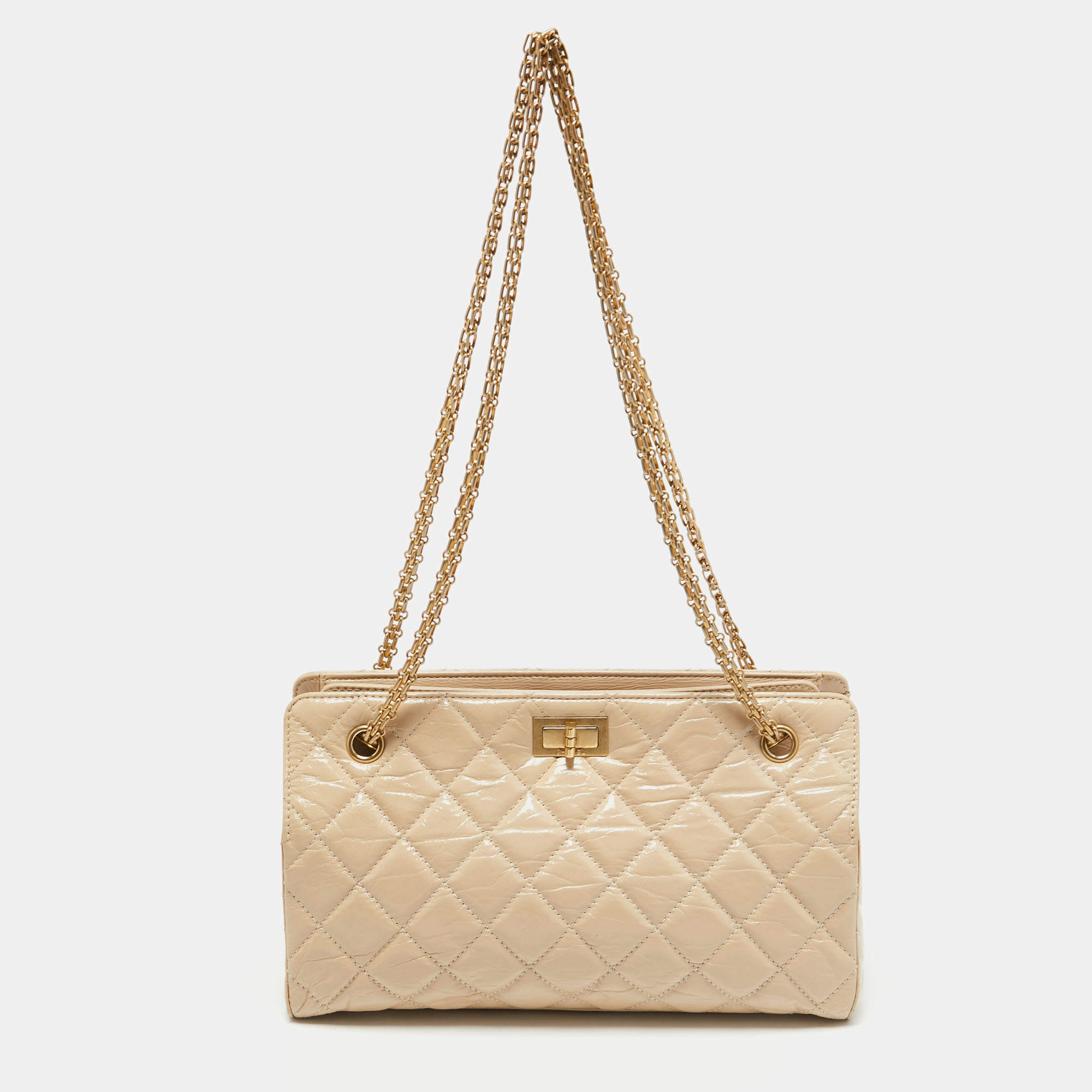 Chanel Light Beige Quilted Glazed Age Leather Reissue Chain Tote