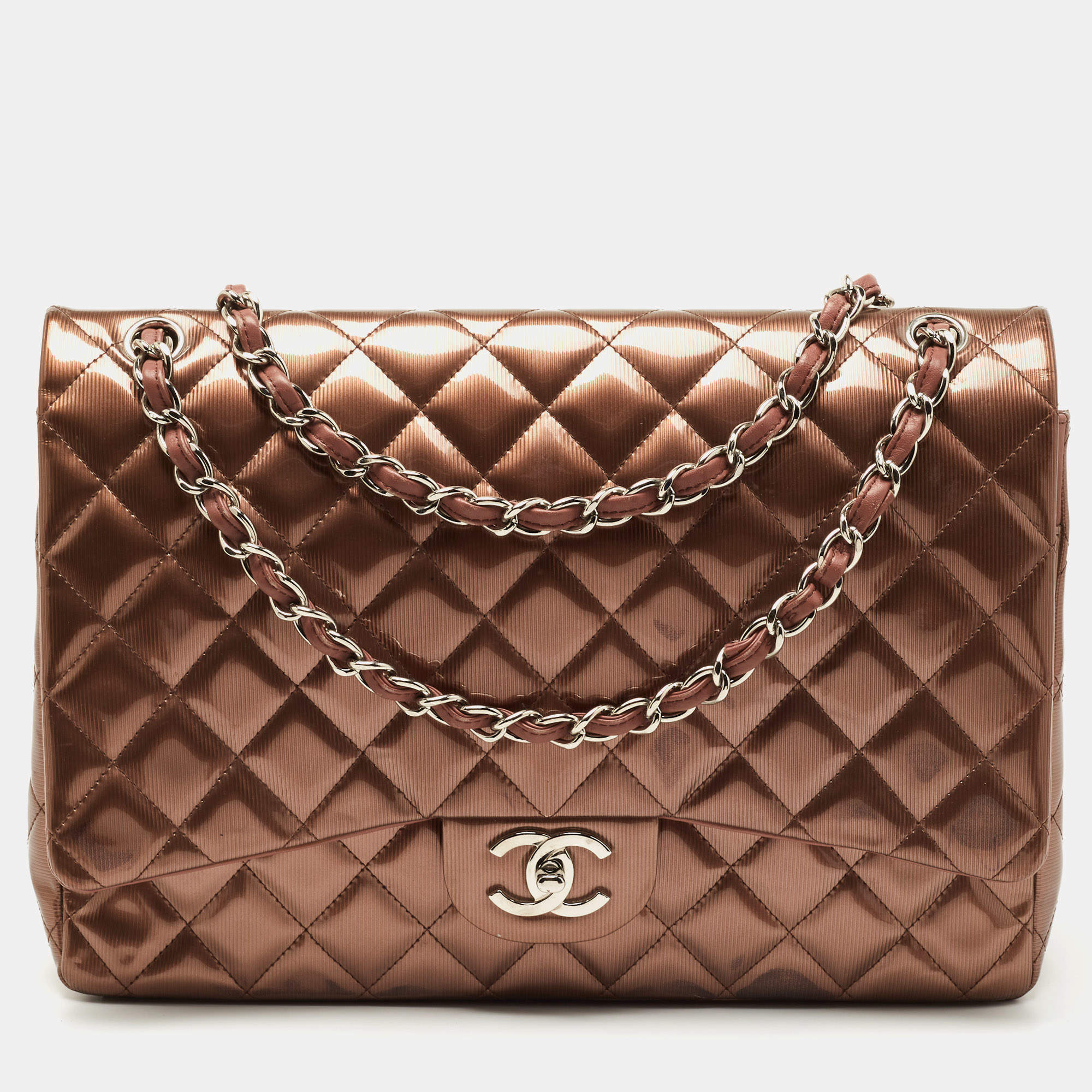 Chanel Old Rose Coated Canvas Maxi Classic Double Flap Bag Chanel