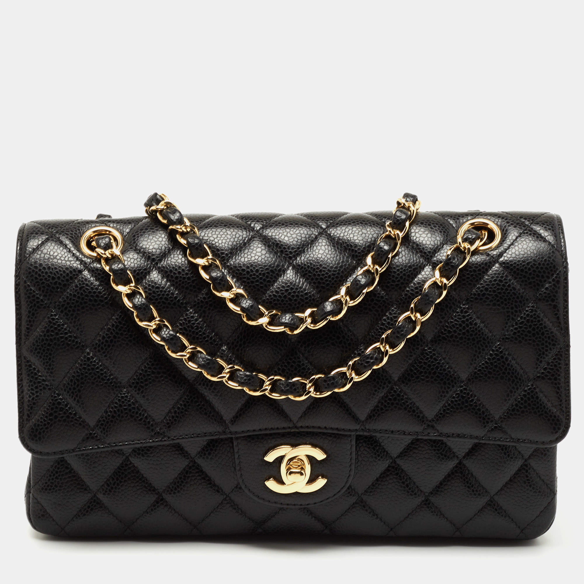 مملوكة مسبقًا Chanel Black Quilted Caviar Leather Medium Classic Double Flap Bag