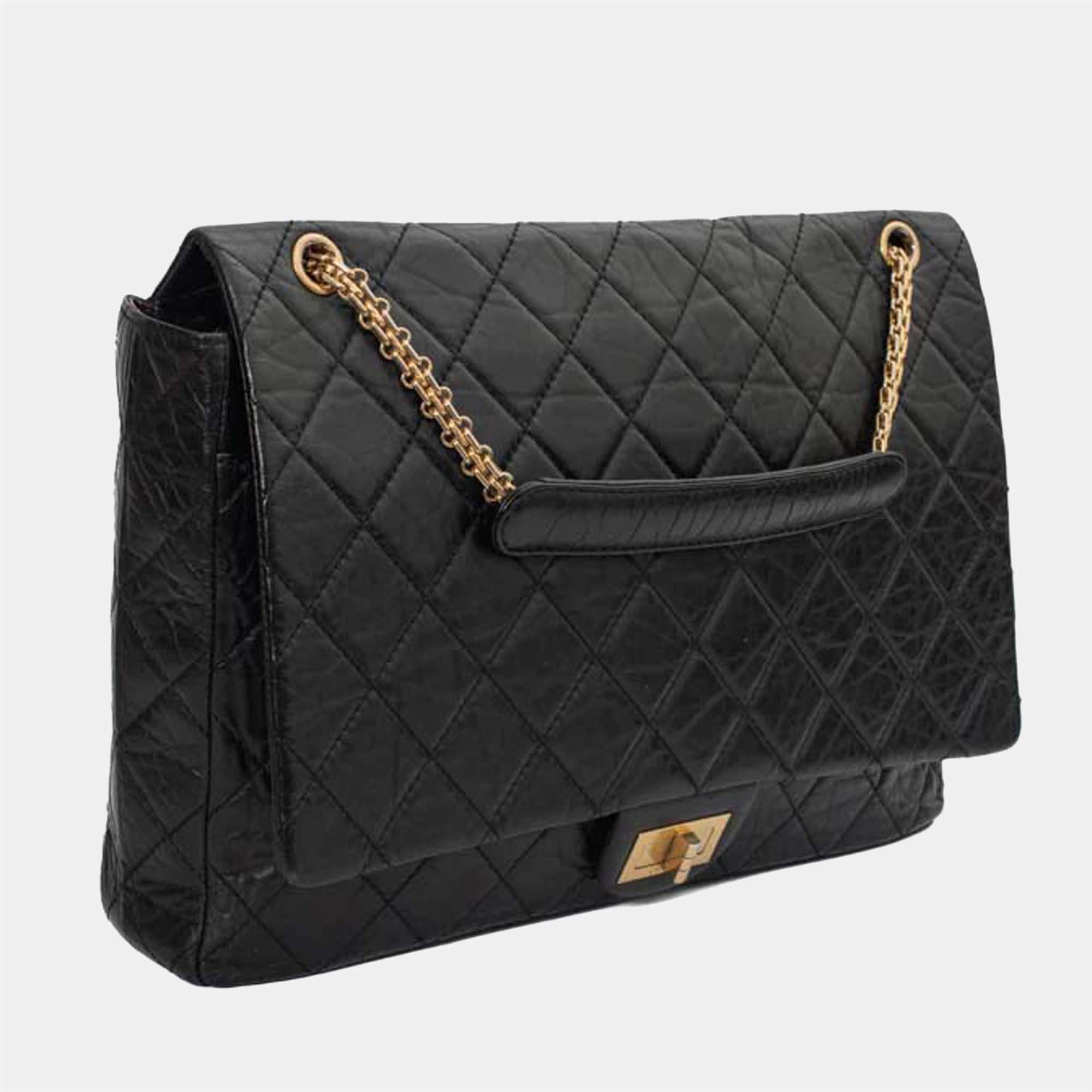 Chanel Black Leather Maxi Jumbo reissue 2.55 Flap bag
