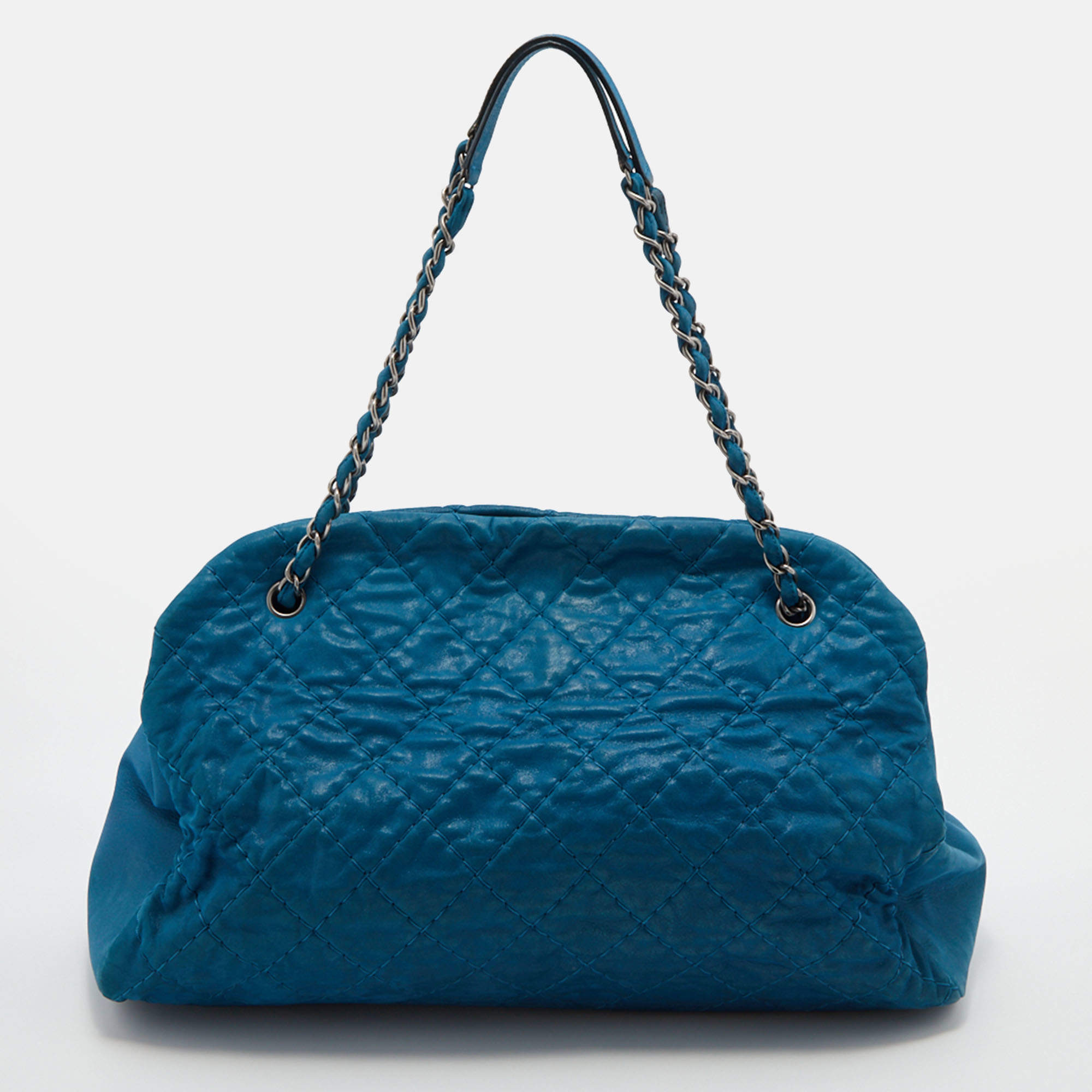 Pre Owned Chanel Teal Blue Quilted Leather Just Mademoiselle Bowler Bag