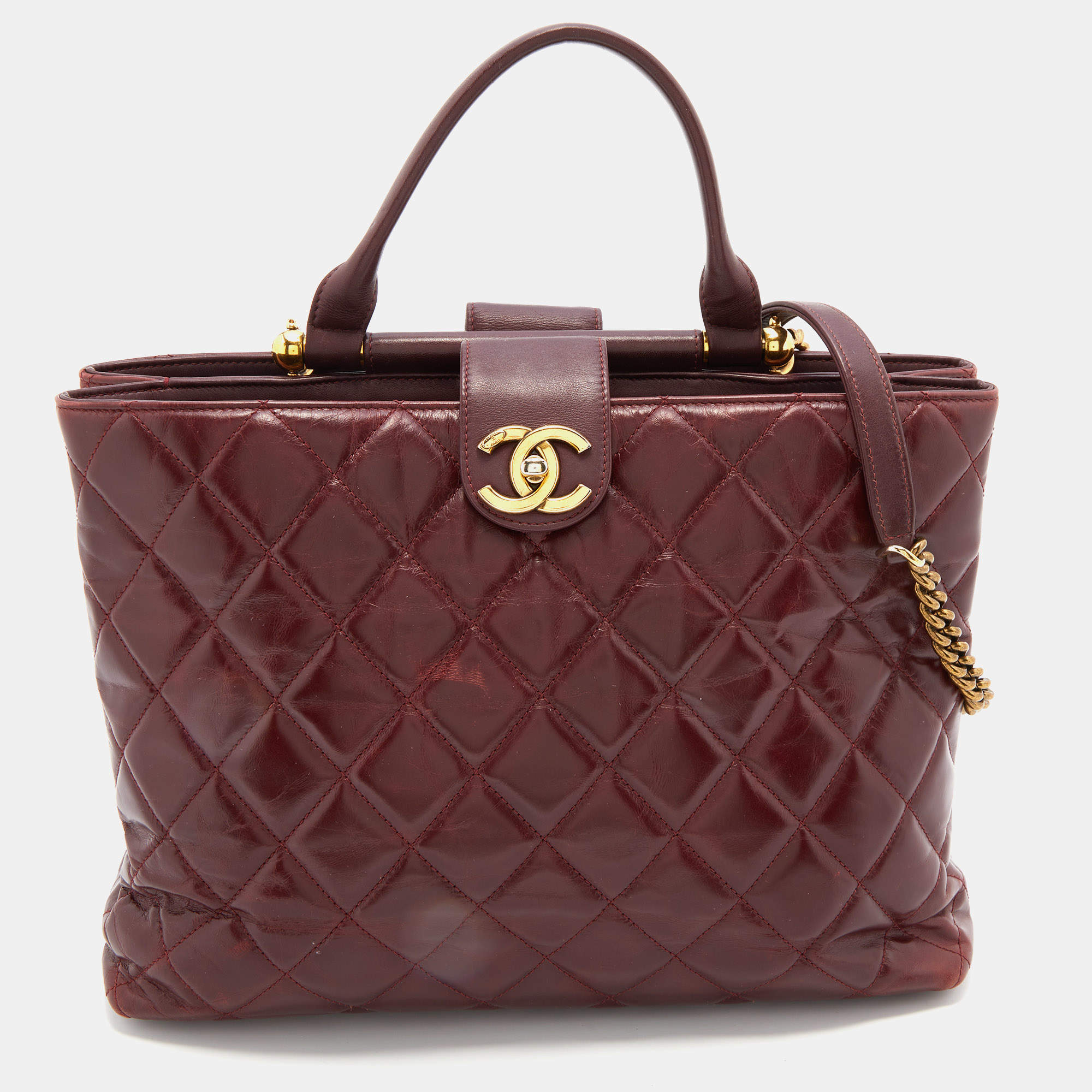 Pre Owned Chanel Burgundy Quilted Leather CC Portobello Tote