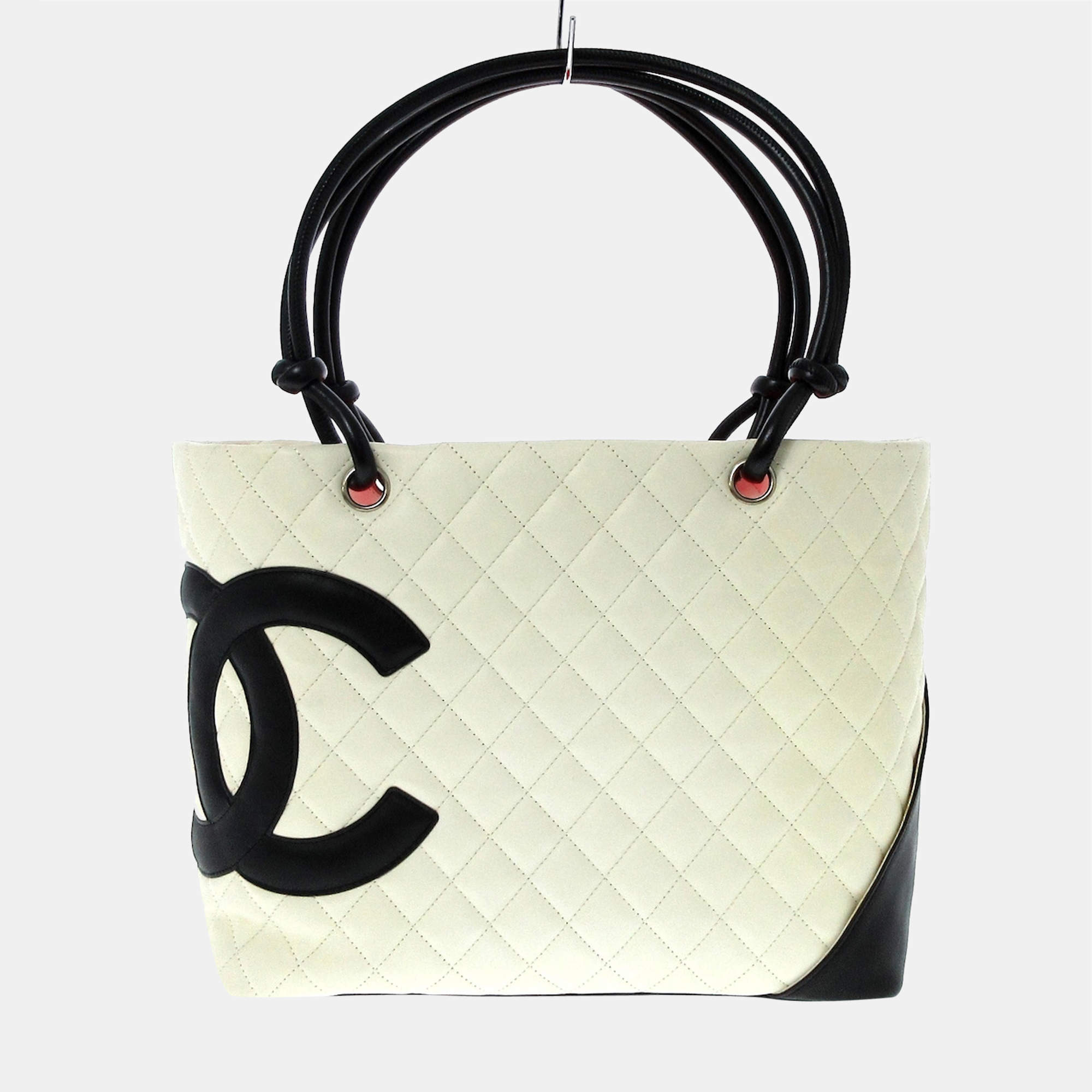 Pre Owned Chanel Black/White Leather Ligne Cambon Bag