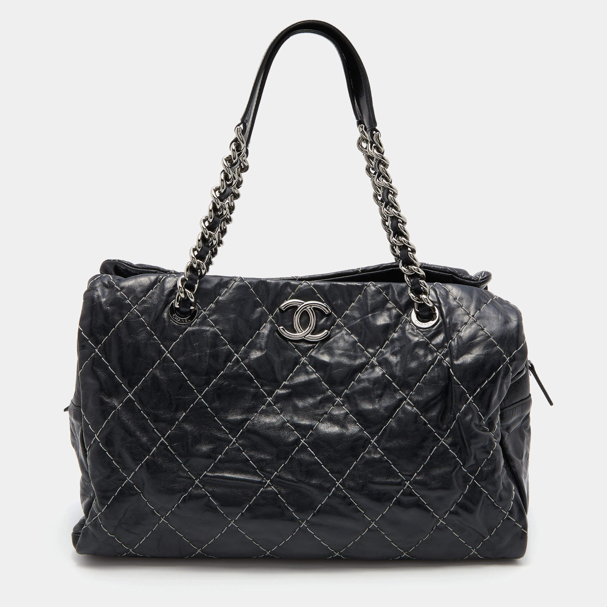 Chanel Black Distressed Leather CC Chain Bag Chanel