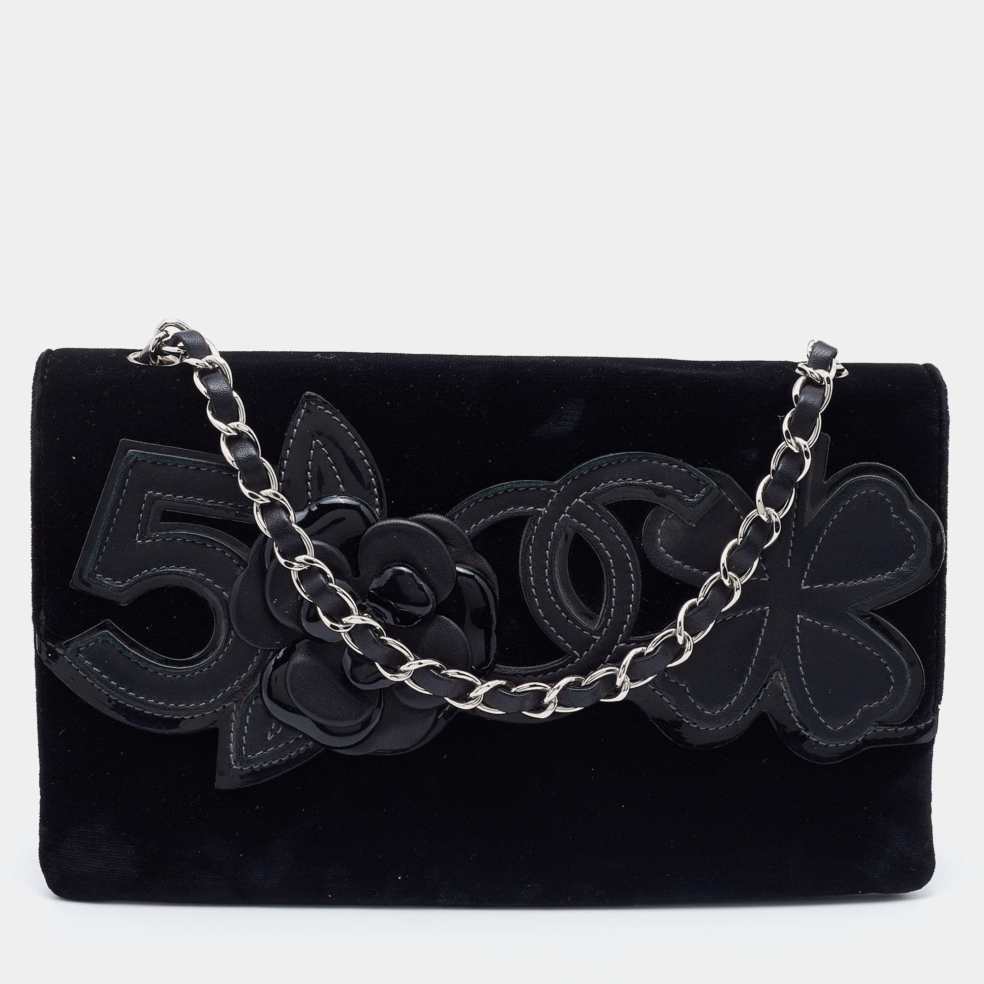 Chanel Black Velvet Large Camellia No.5 Flap Bag Chanel The Luxury Closet