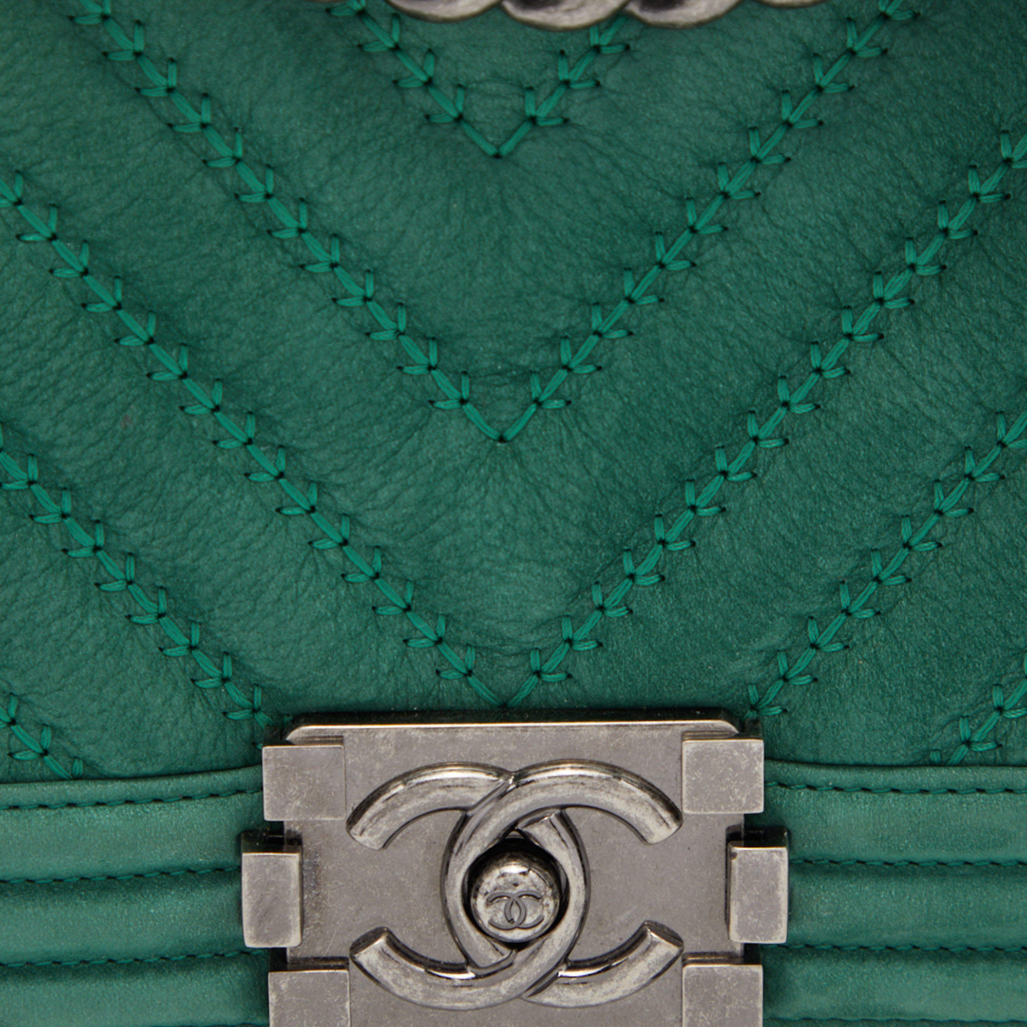Chanel Green Chevron Nubuck Leather Medium Boy Flap Bag