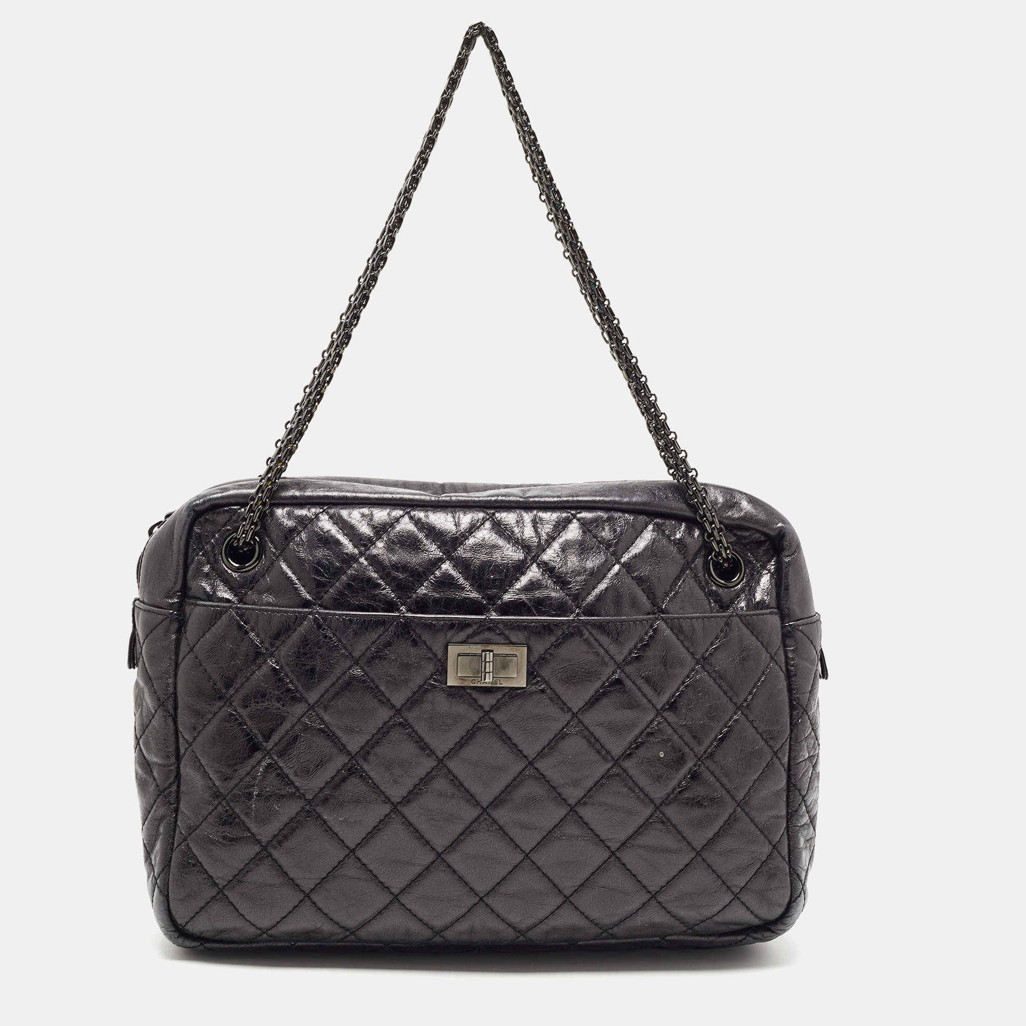Pre Owned Chanel Black Quilted Calfskin Large Reissue Camera Bag