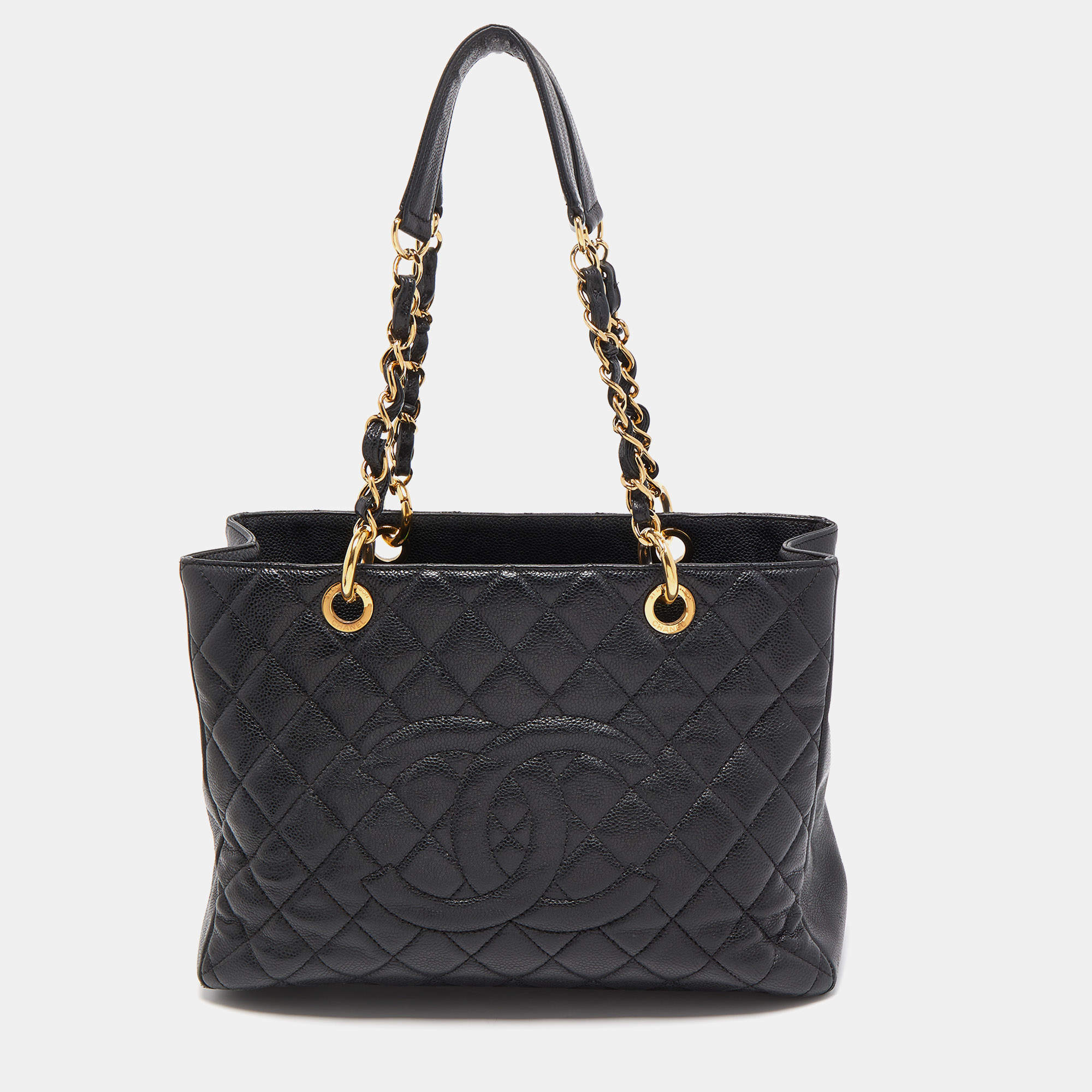 Pre Owned Chanel Black Quilted Caviar Leather GST Shopper Tote