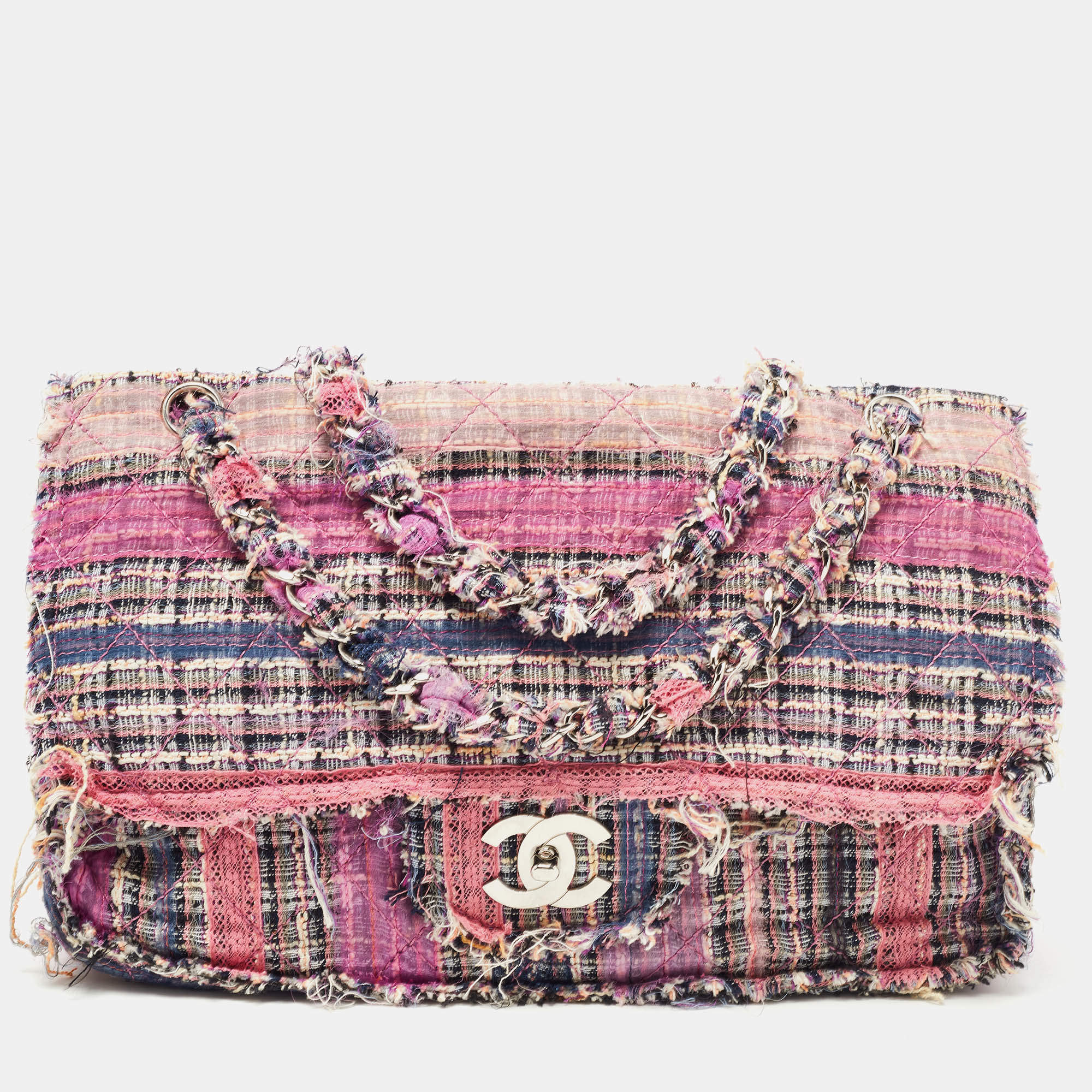 Pre Owned Chanel Multicolor Tweed Jumbo Double Flap Shoulder Bag 