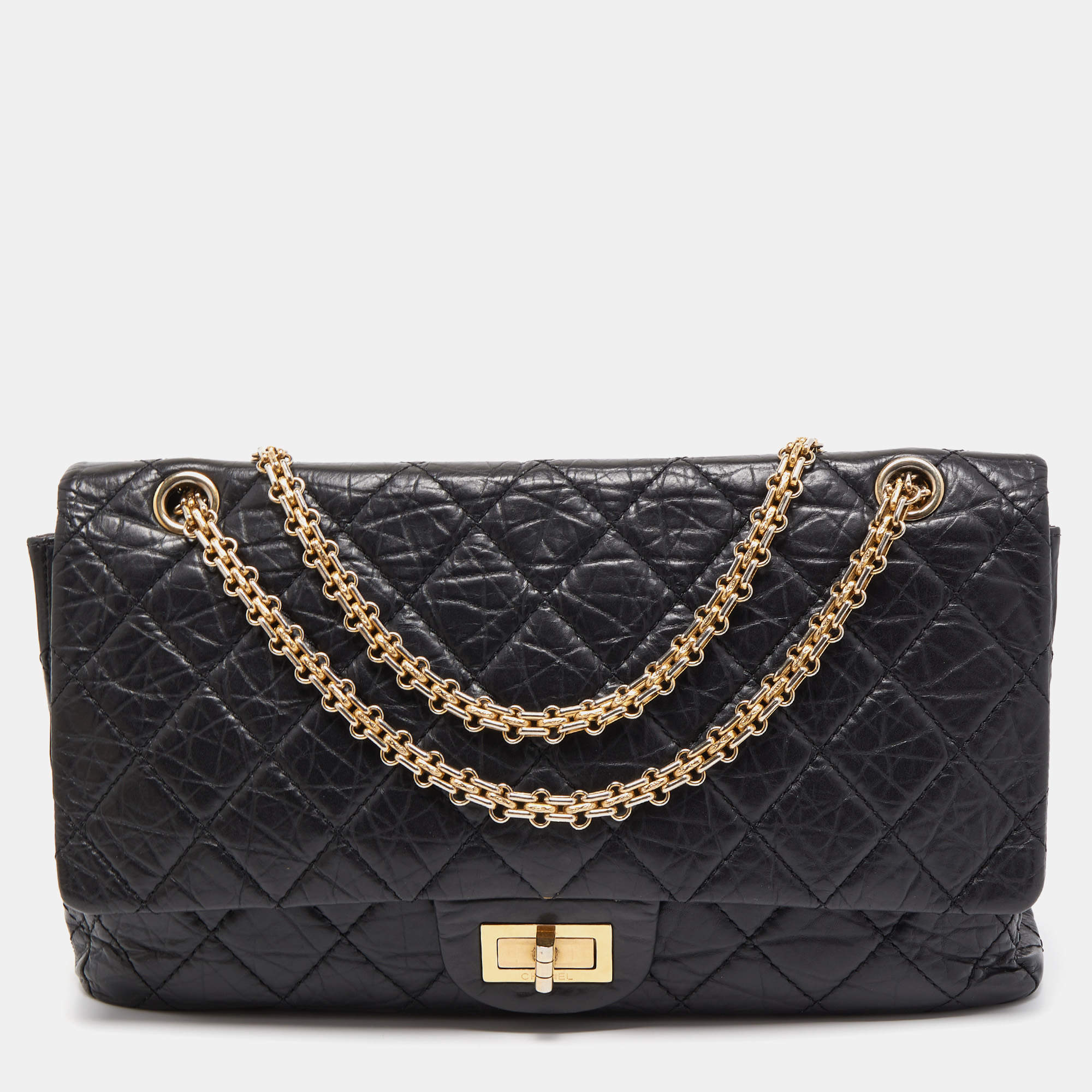 Pre Owned Chanel Black Quilted Aged Leather Reissue 2.55 Classic 227 Flap Bag