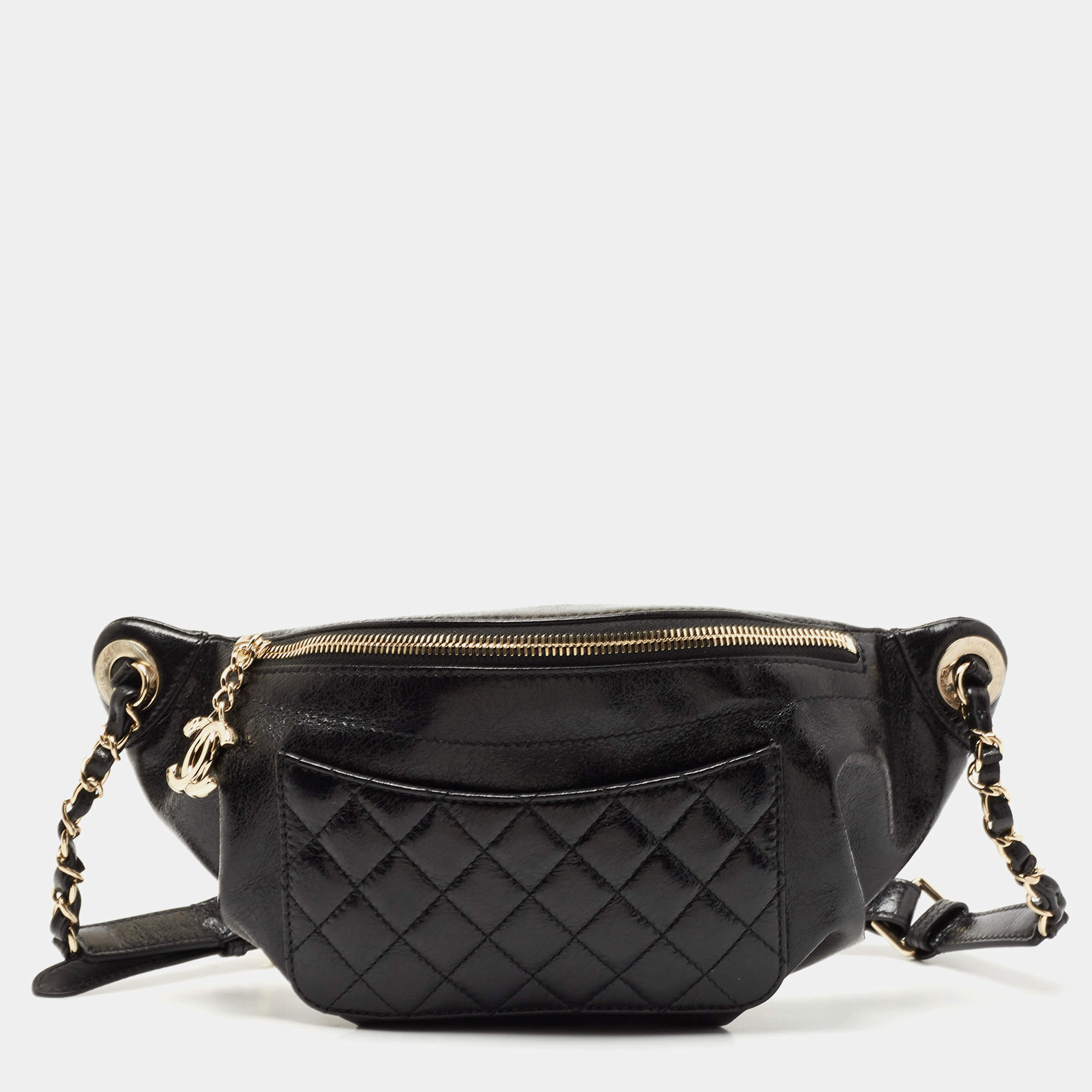 CHANEL Lambskin Quilted Resin Bi-Color Waist Bag Fanny Pack Black 1277528