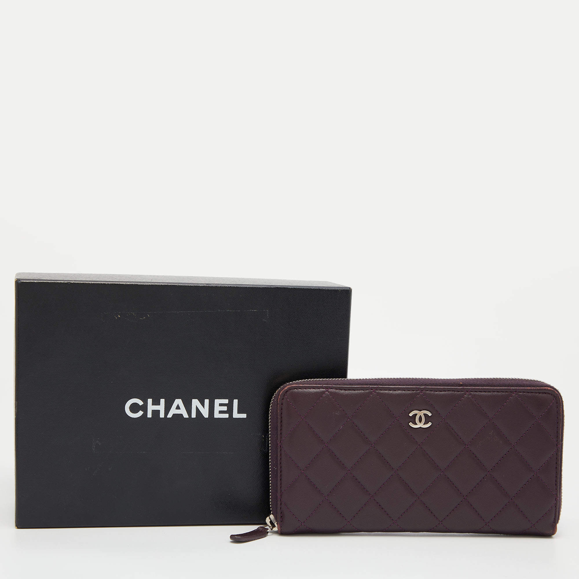 Chanel Purple Quilted Leather CC Zip Around Wallet Chanel