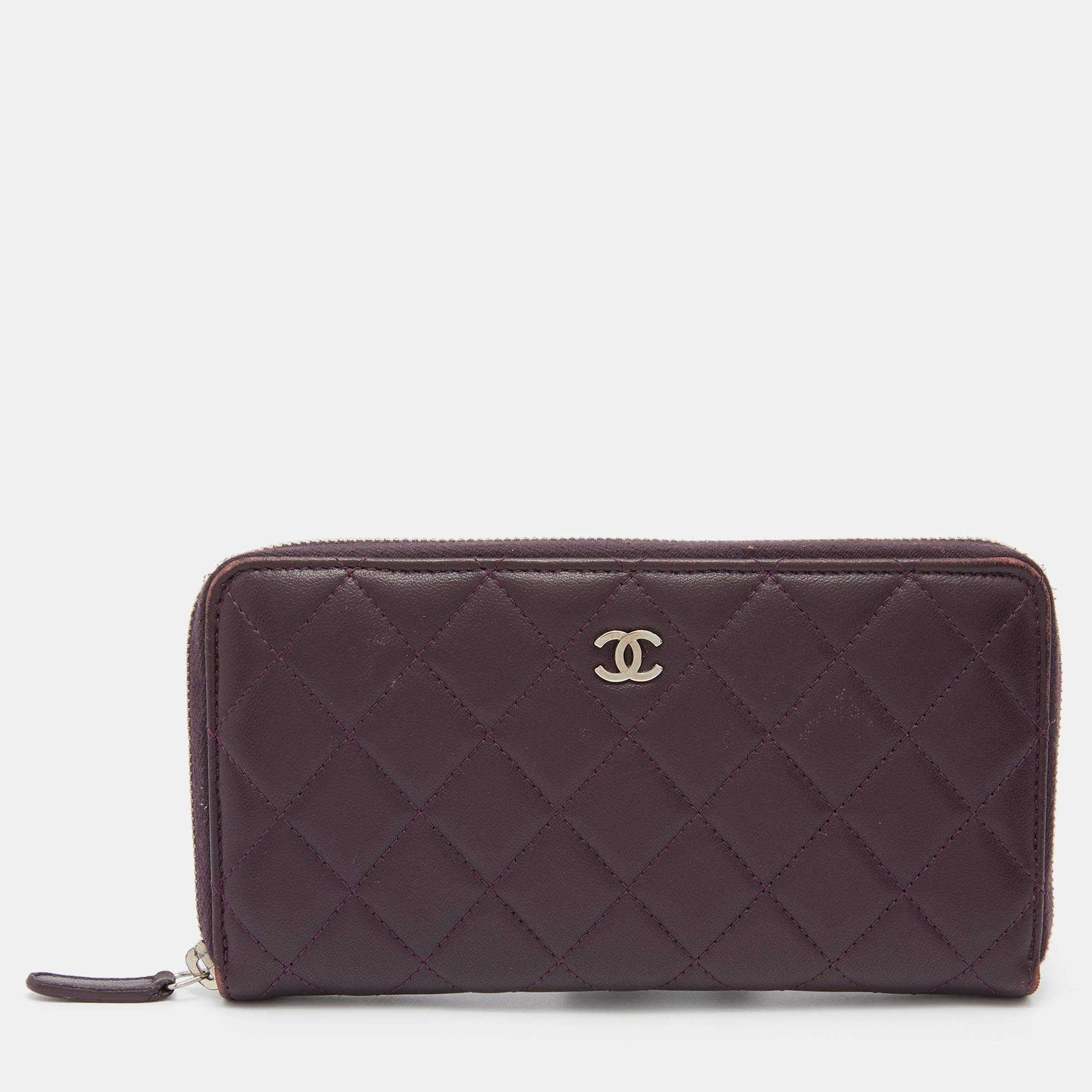 Chanel Purple Quilted Leather CC Zip Around Wallet 