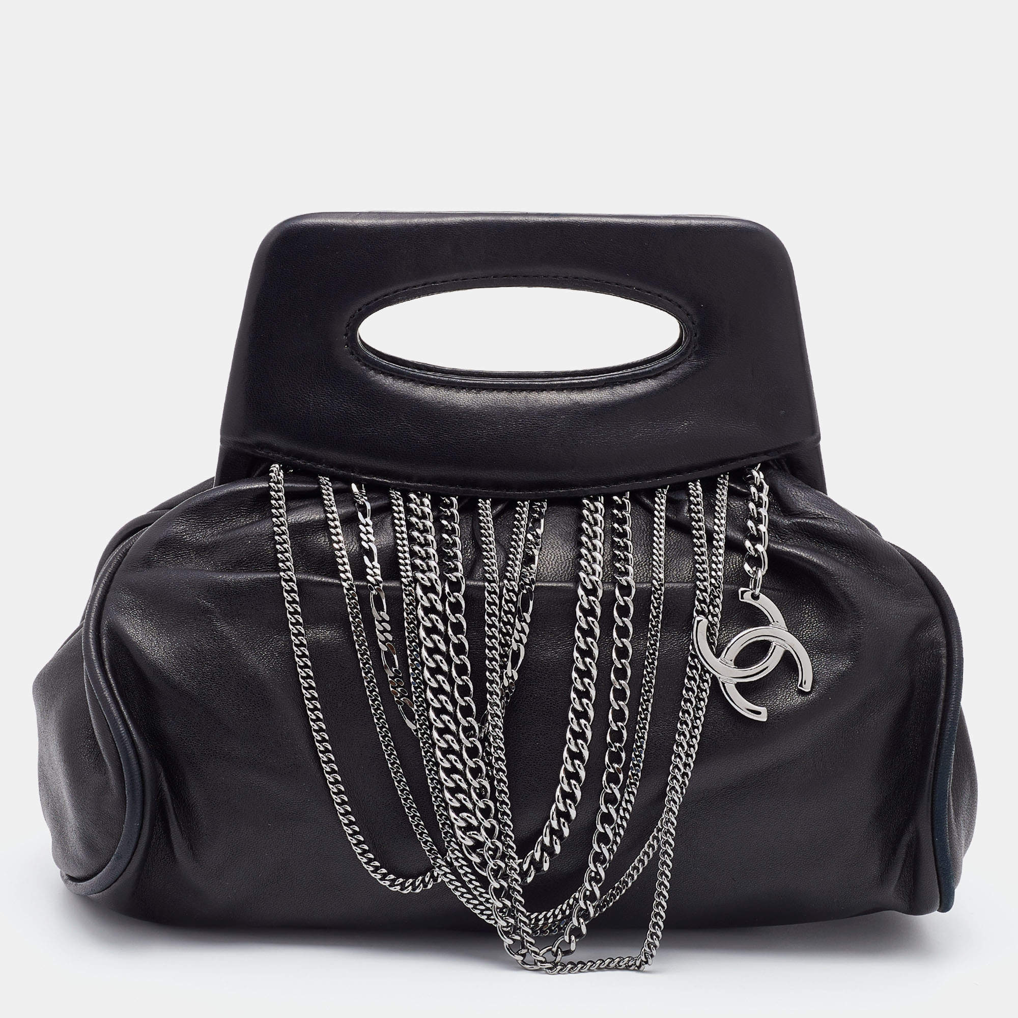 Chanel Black Leather Charm Chain Clutch Chanel