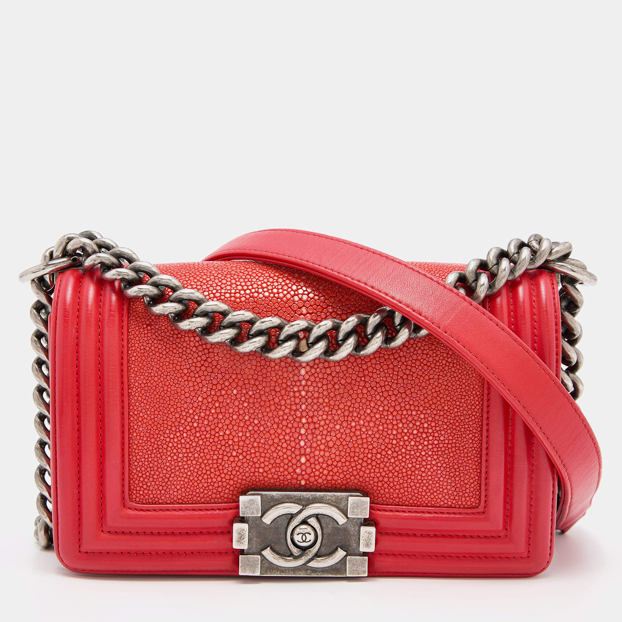 Chanel Red Stingray and Leather Small Boy Flap Bag