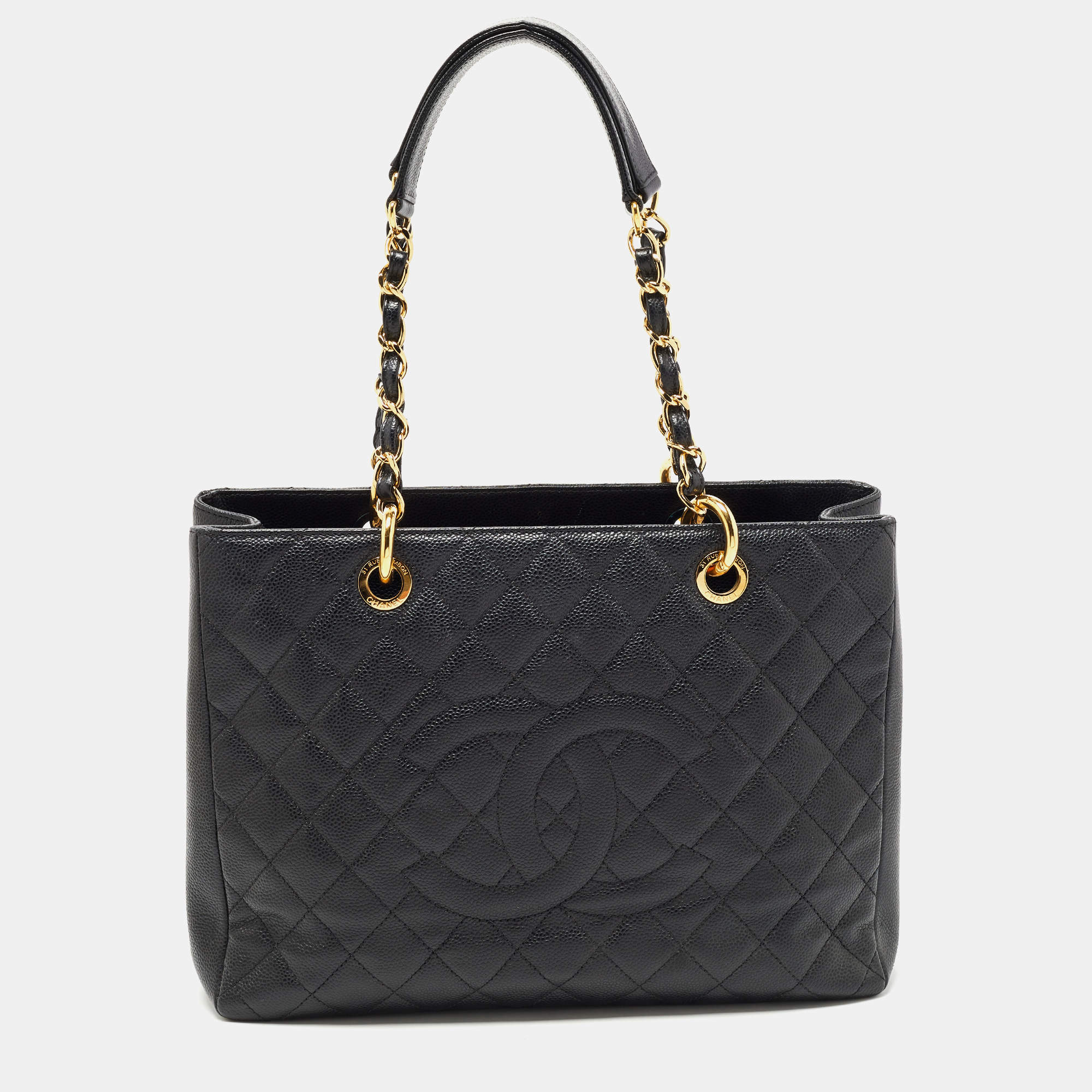 Pre Owned Chanel Black Quilted Caviar Leather GST Tote