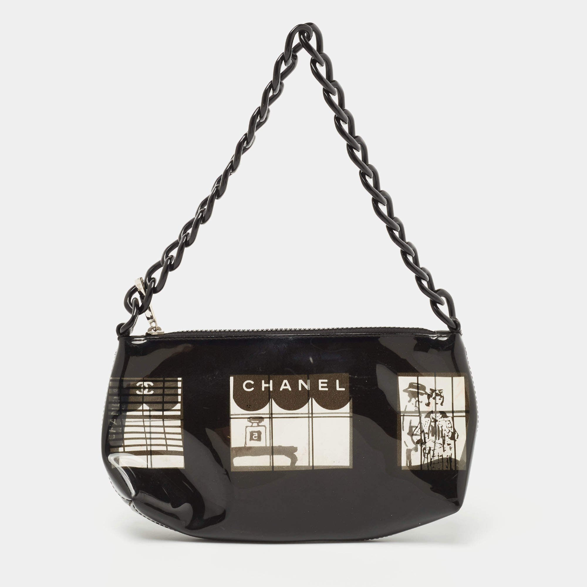 Pre Owned Chanel Black Vinyl Maison Window Print Bag