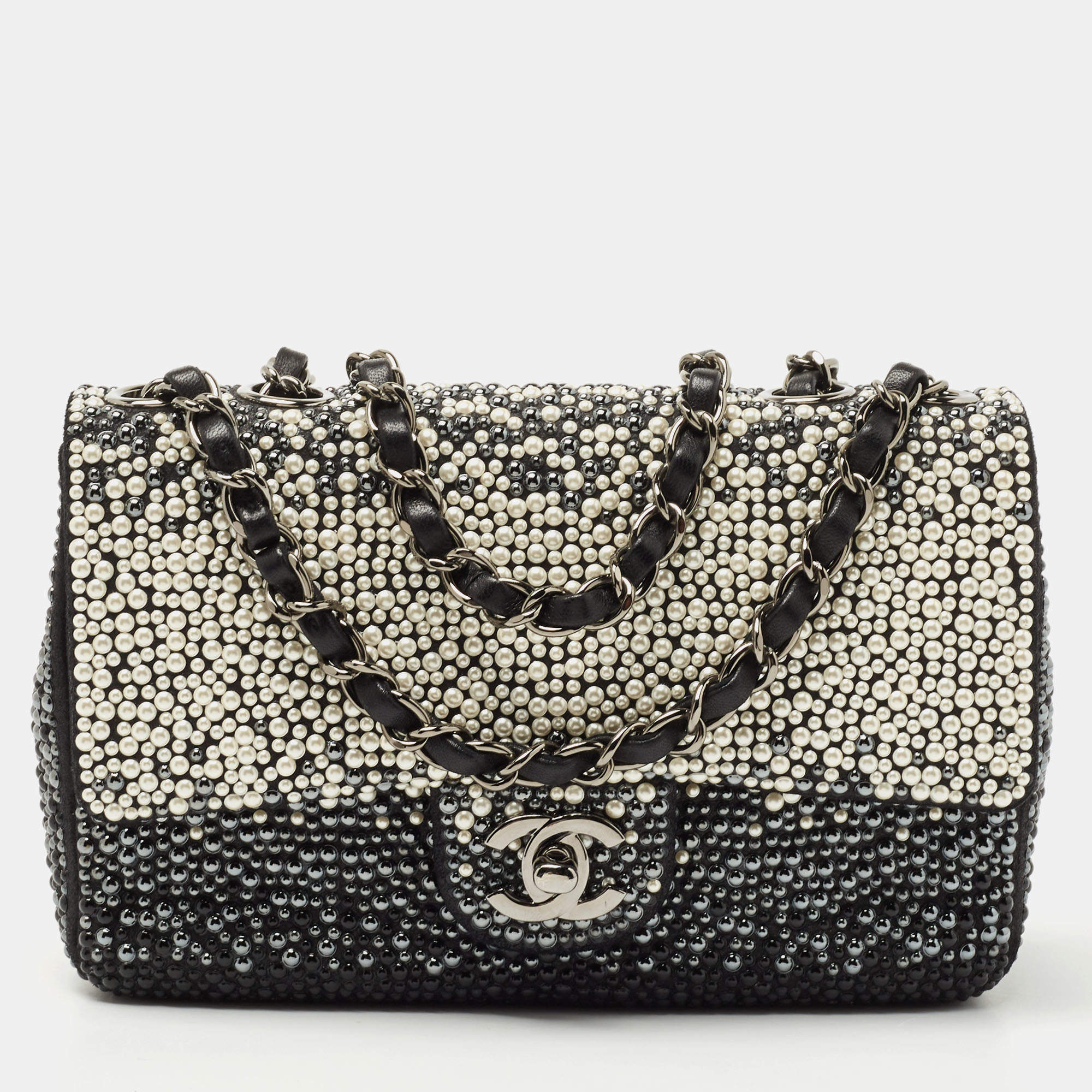 Pre Owned Chanel Tri Color Faux Pearl Classic Flap Bag