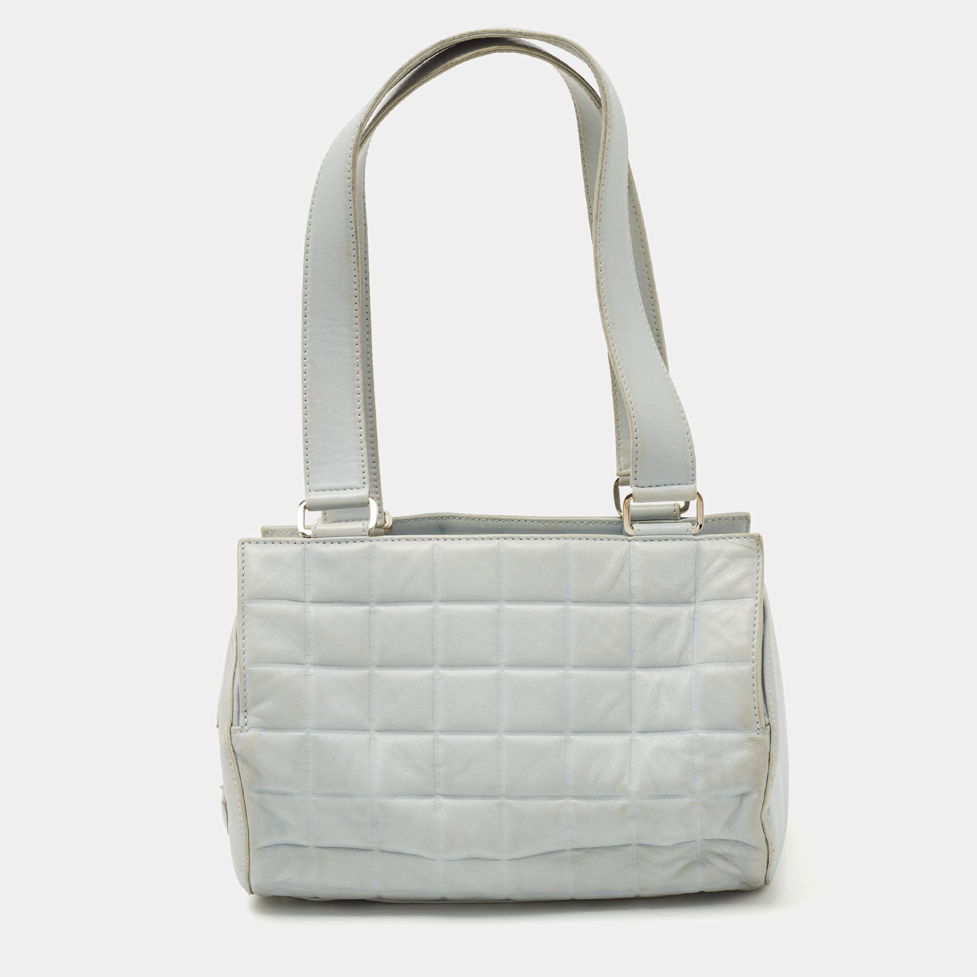 Chanel Light Blue Cube Quilted Leather Zip Bowler Bag Chanel