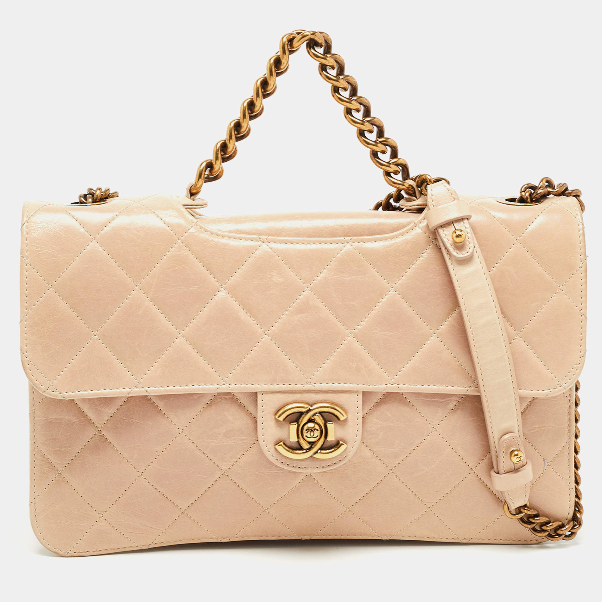 Chanel Beige Quilted Leather Large Perfect Edge Flap Bag