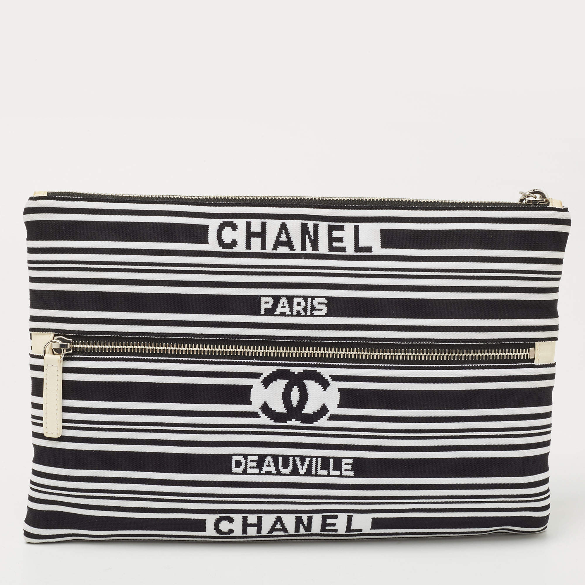 Chanel black discount and white clutch