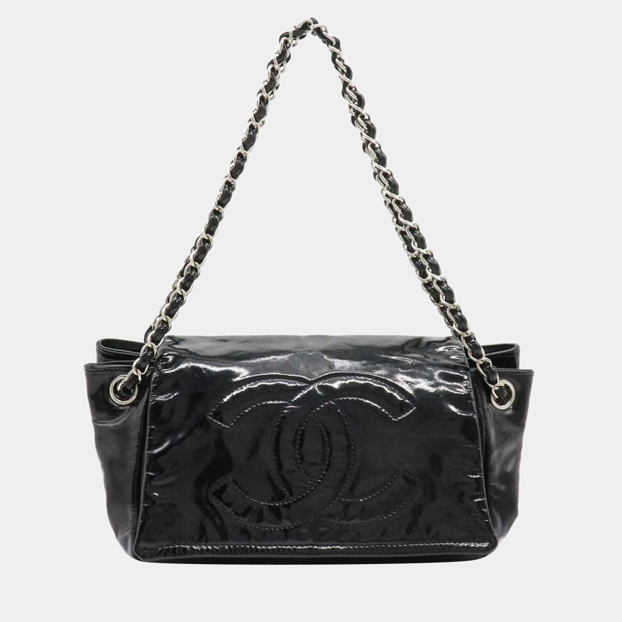 Chanel Vintage Black Leather Chain Flap Bag