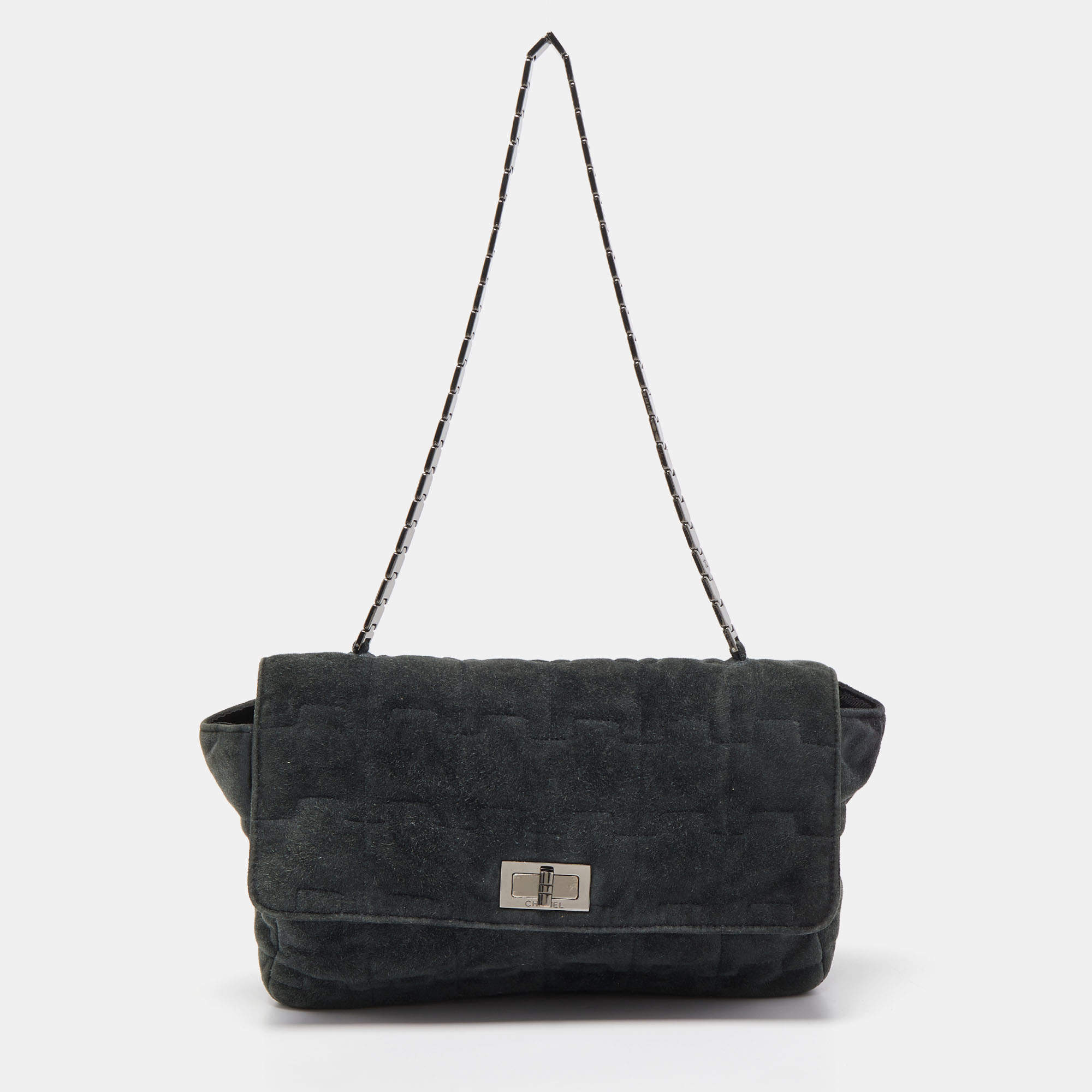 Pre Owned Chanel Dark Green Suede Puzzle Reissue Chain Links Shoulder Bag