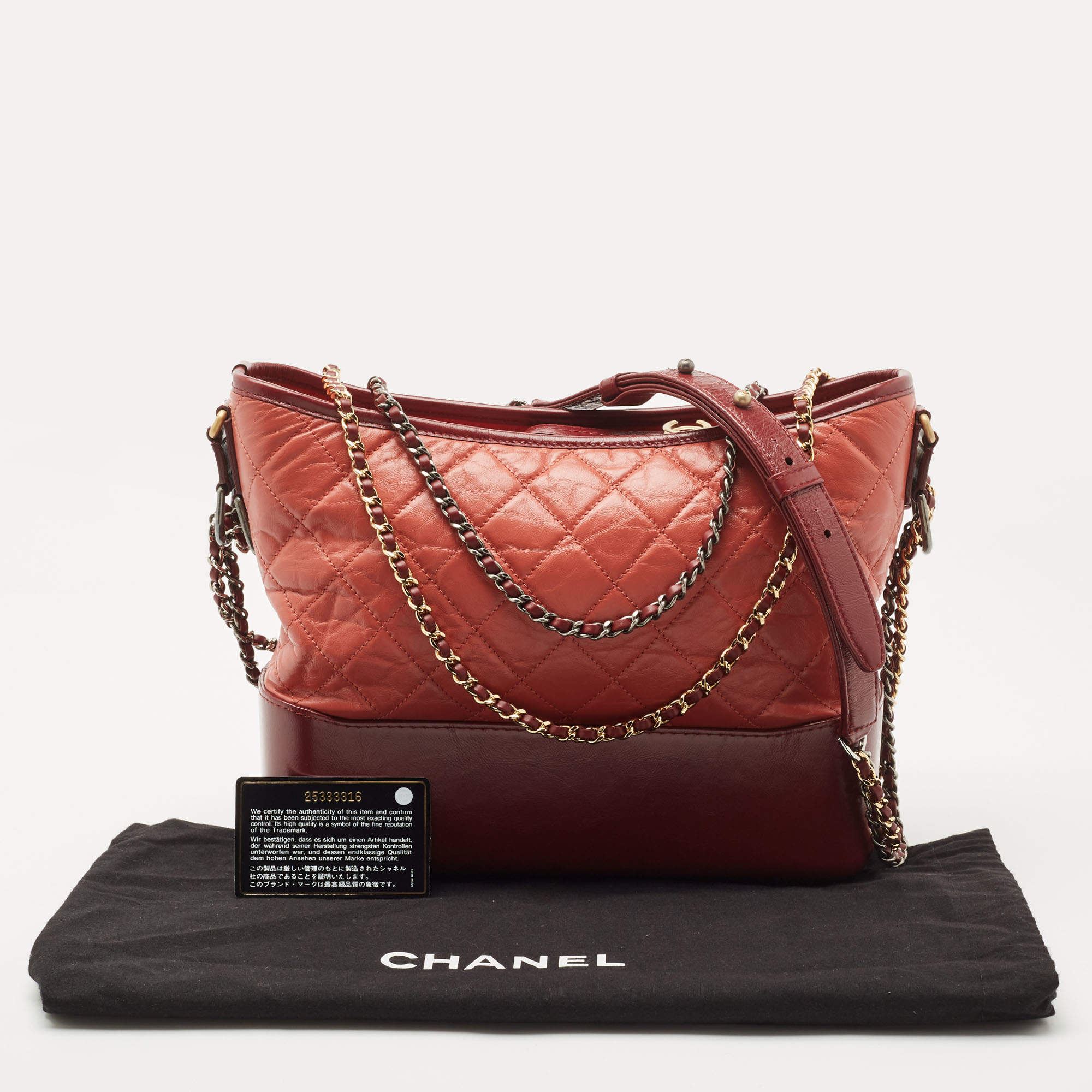 Chanel Burgundy/Orange Quilted Aged Leather Medium Gabrielle Hobo