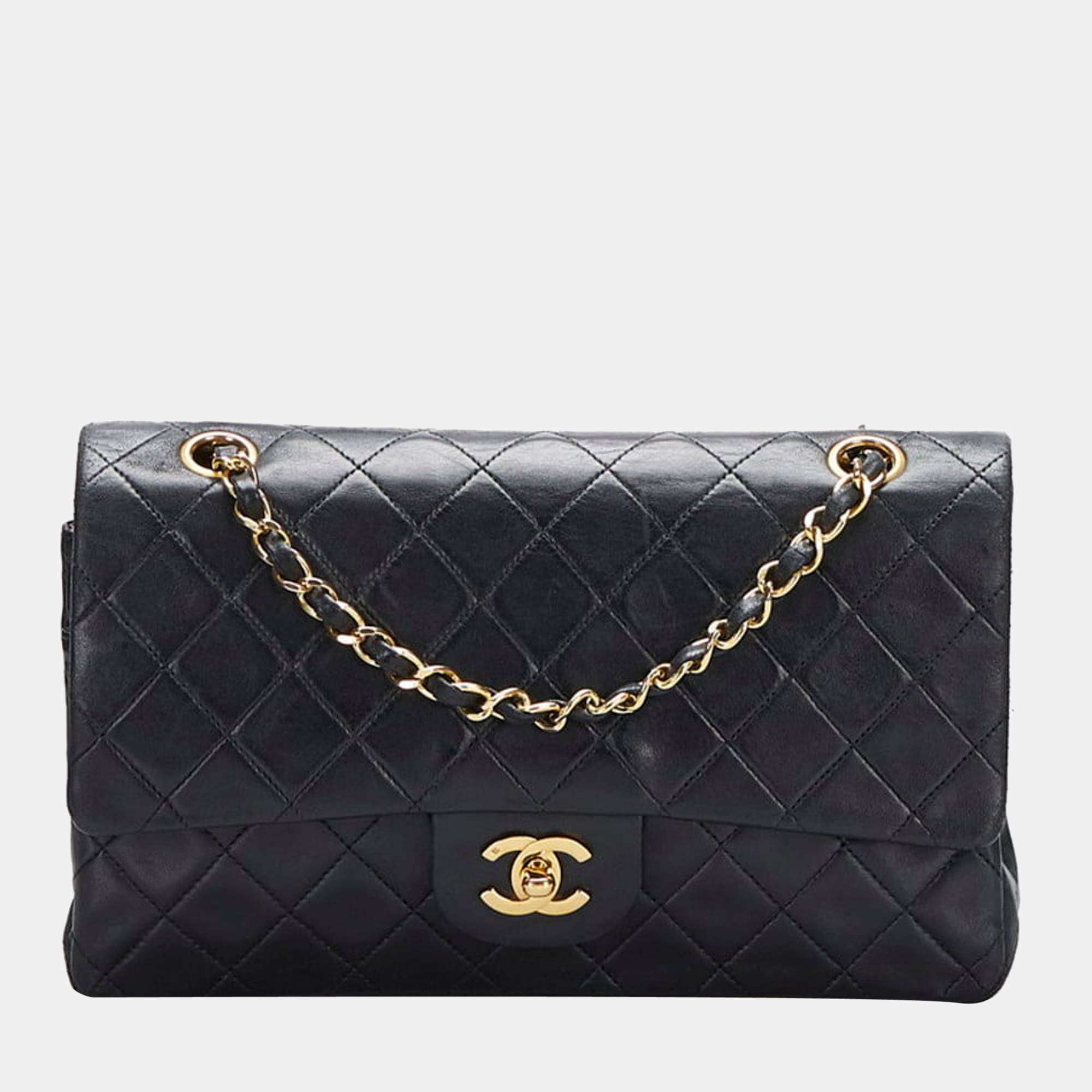 Pre Owned Chanel Black Leather Classic Double Flap Shoulder Bag