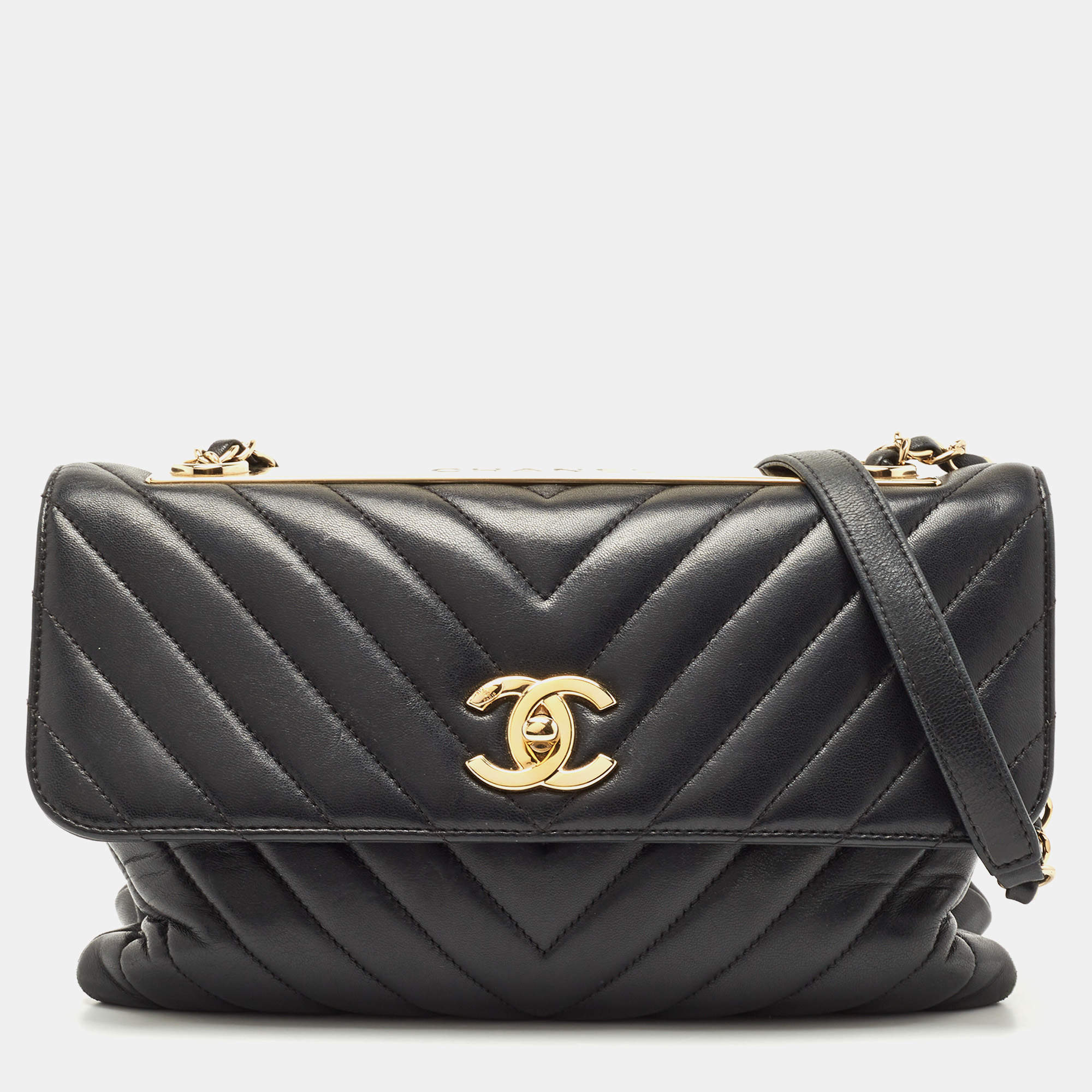 Chanel Chevron Flap Bag in Black Antique Gold orangeporter