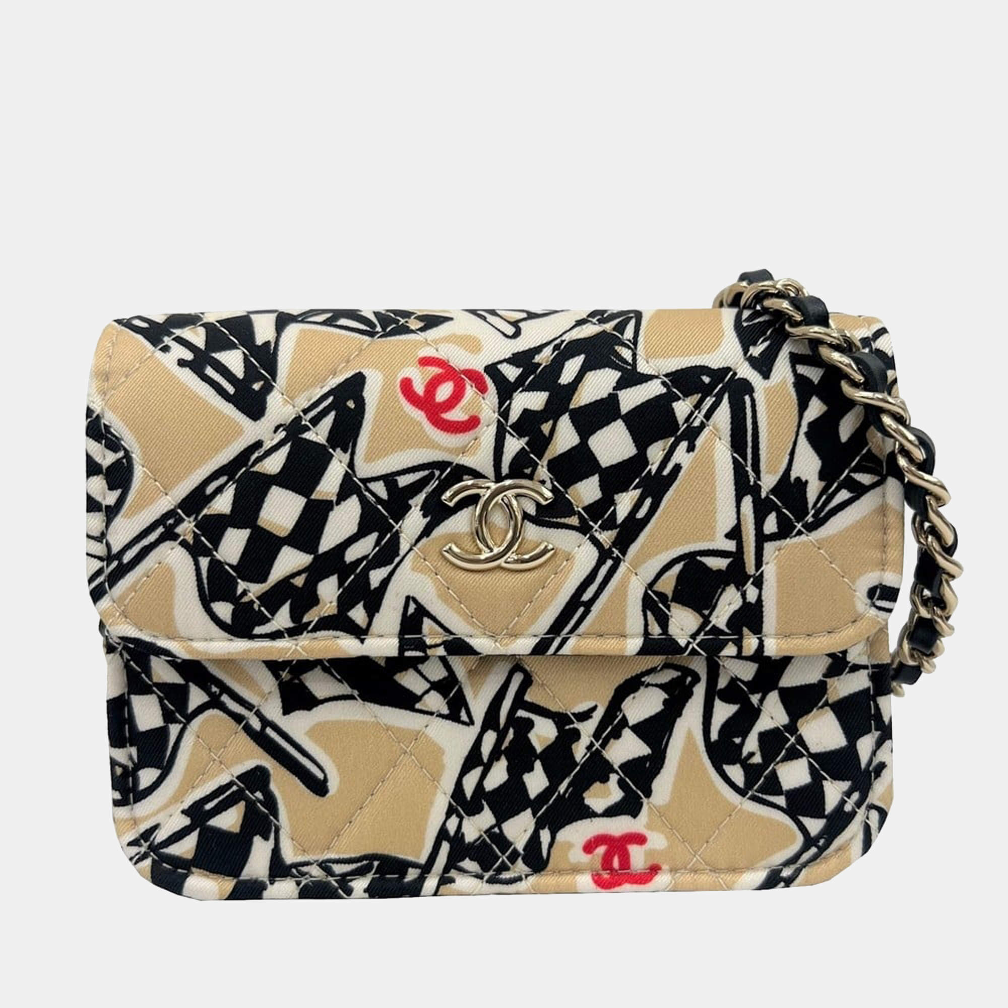 CHANEL  AIRPLANE PRINTED CANVAS WITH SILVER-TONE METAL SHOULDER