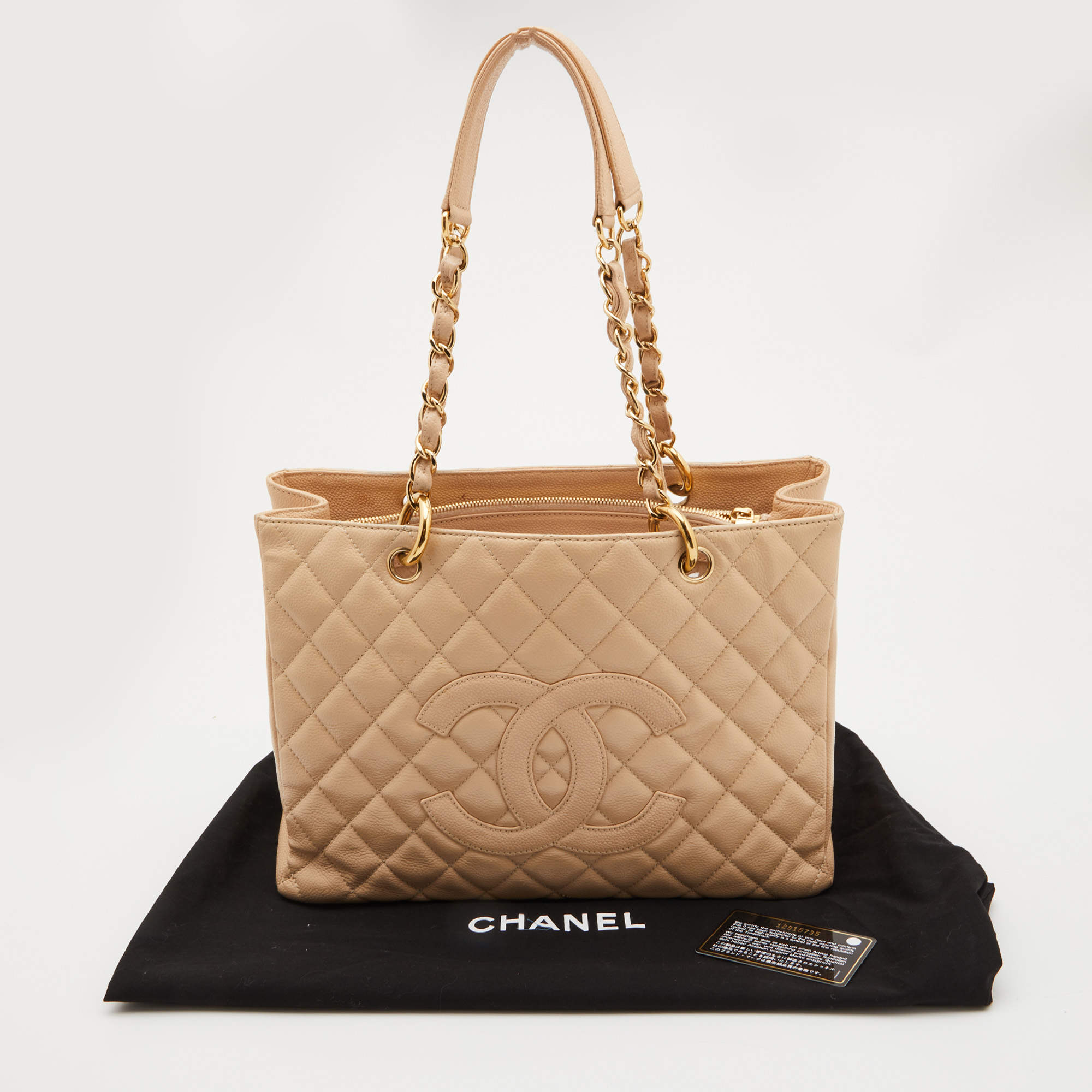 Chanel Beige Quilted Caviar Leather Grand Shopping Tote Chanel