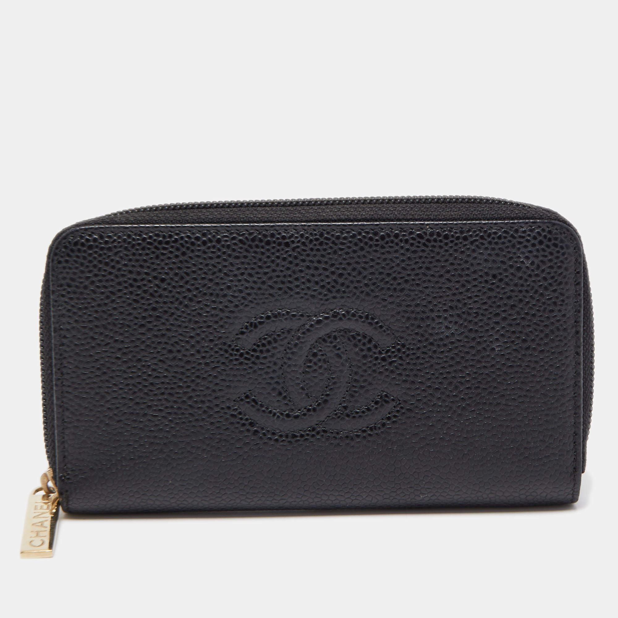 Chanel Black Caviar Quilted Leather CC Timeless Zip Wallet