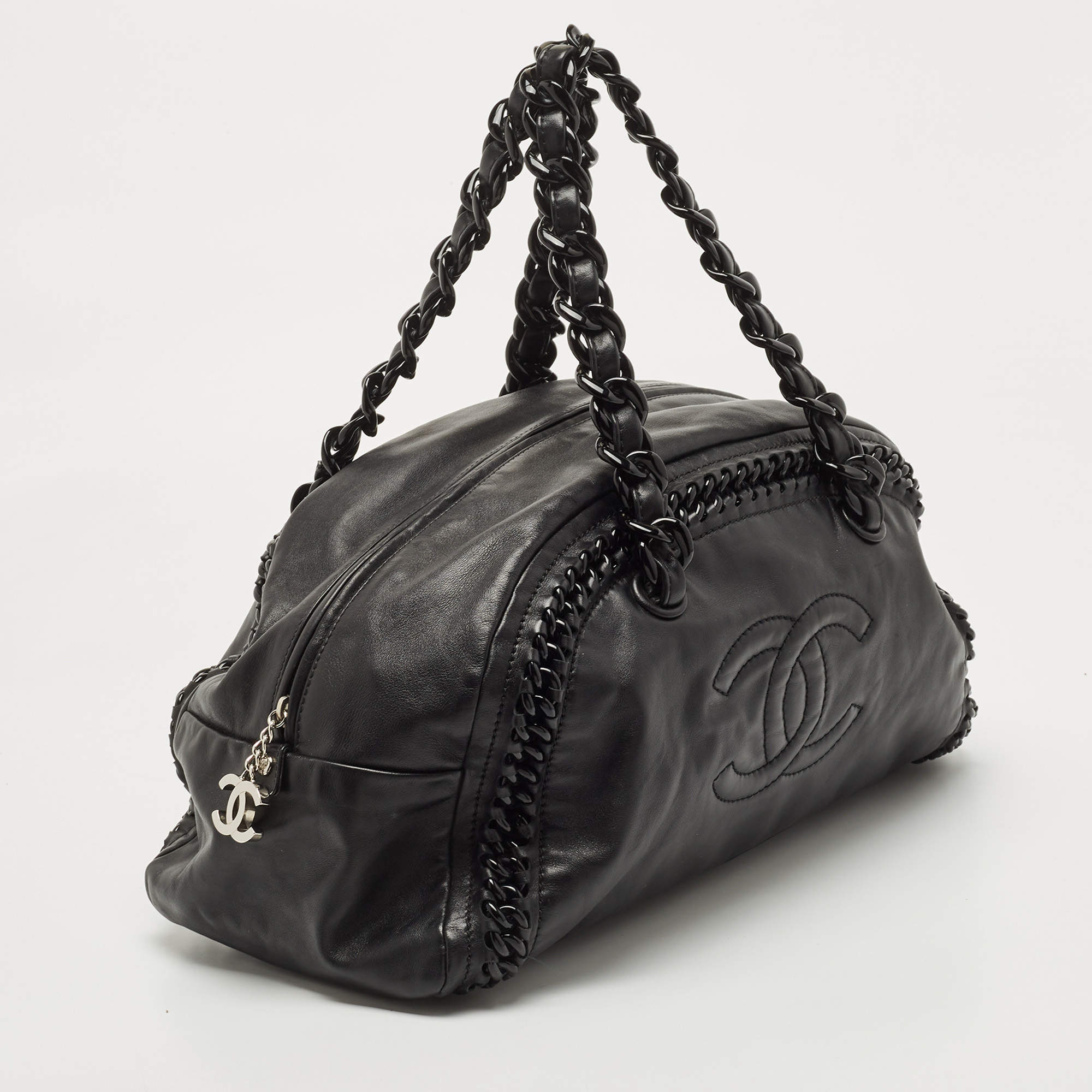Chanel Black Matte Leather Large Luxe Ligne Bowler Bag