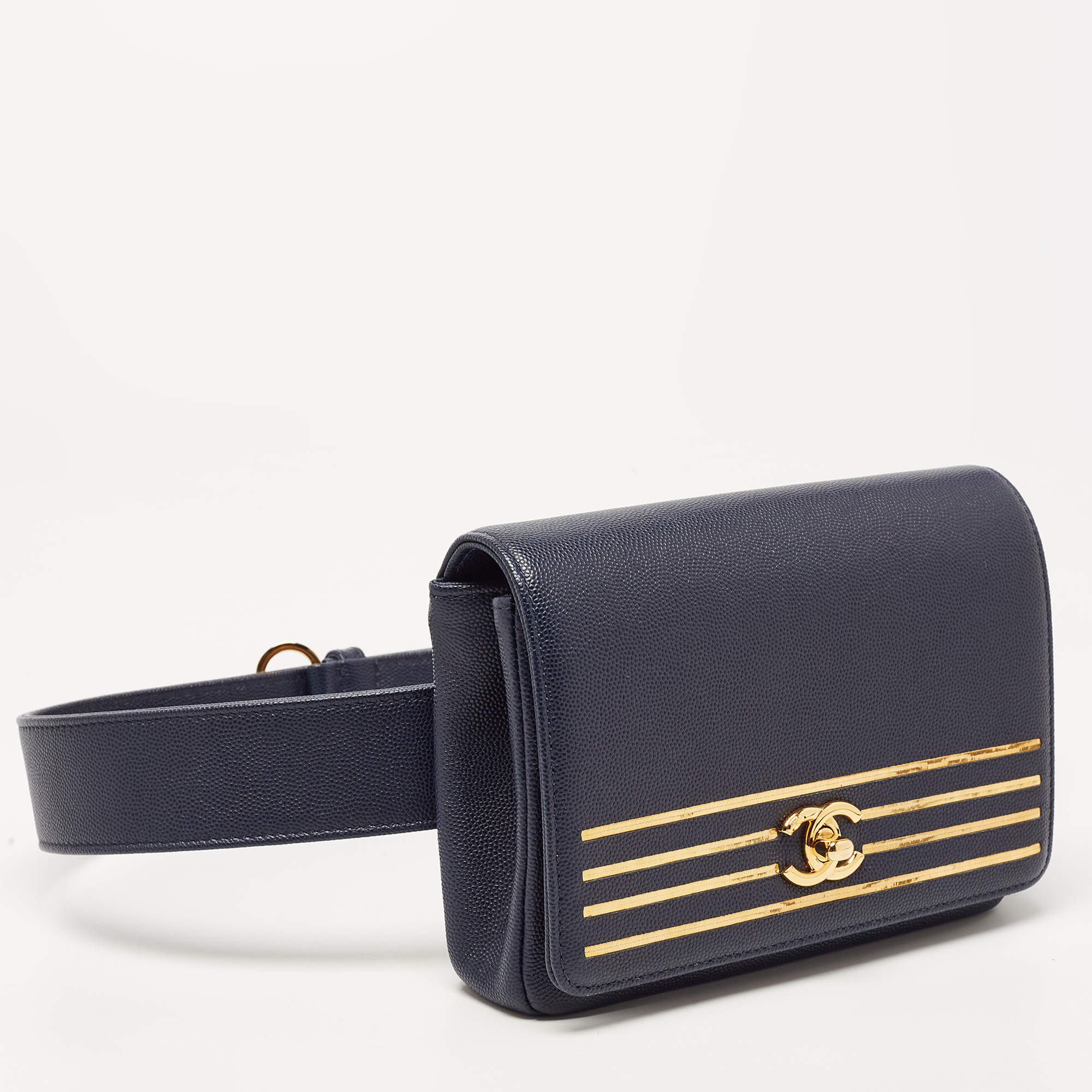 Chanel Blue Caviar Leather Captain Gold Waist Bag Chanel