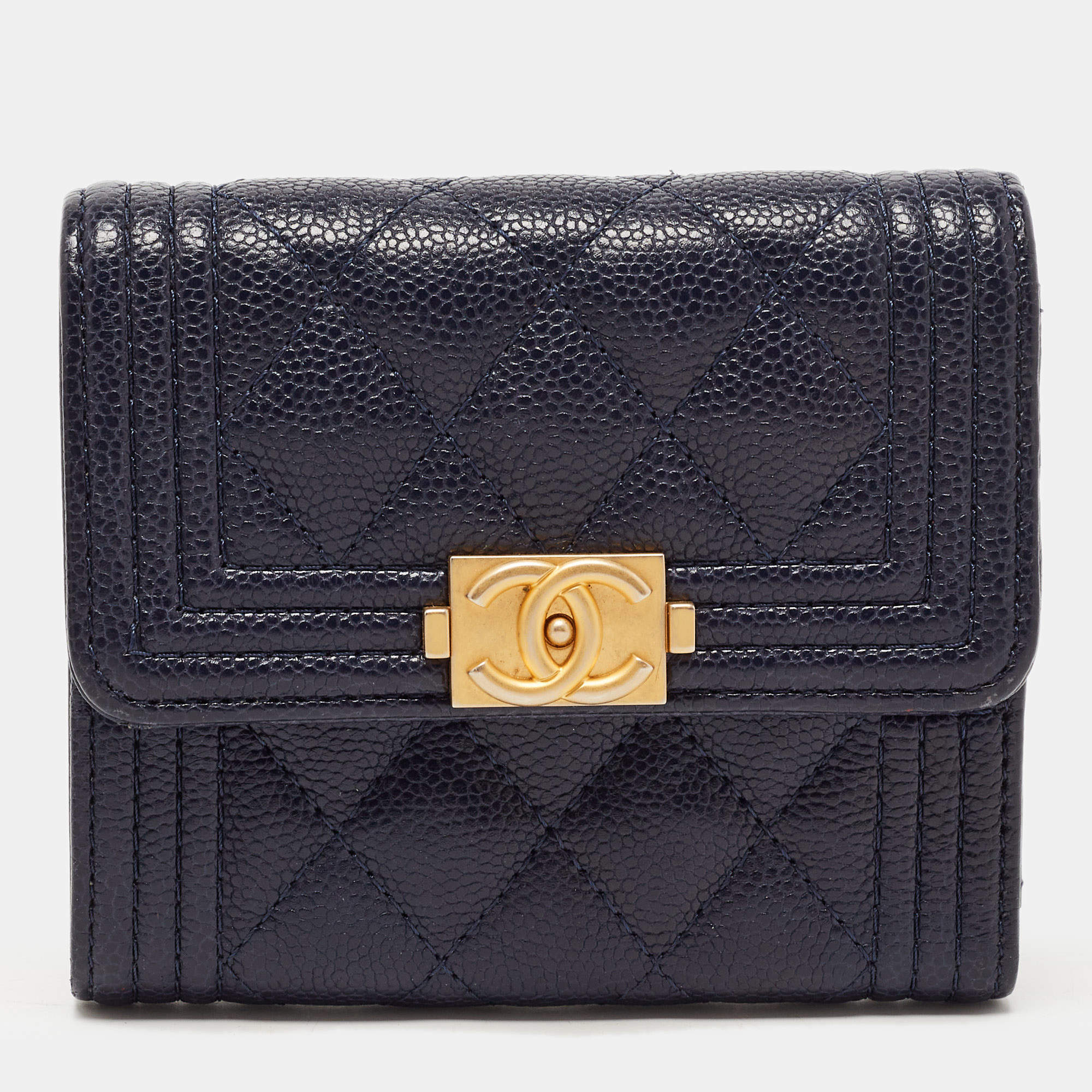 Chanel Blue Quilted Caviar Leather Small Boy Wallet