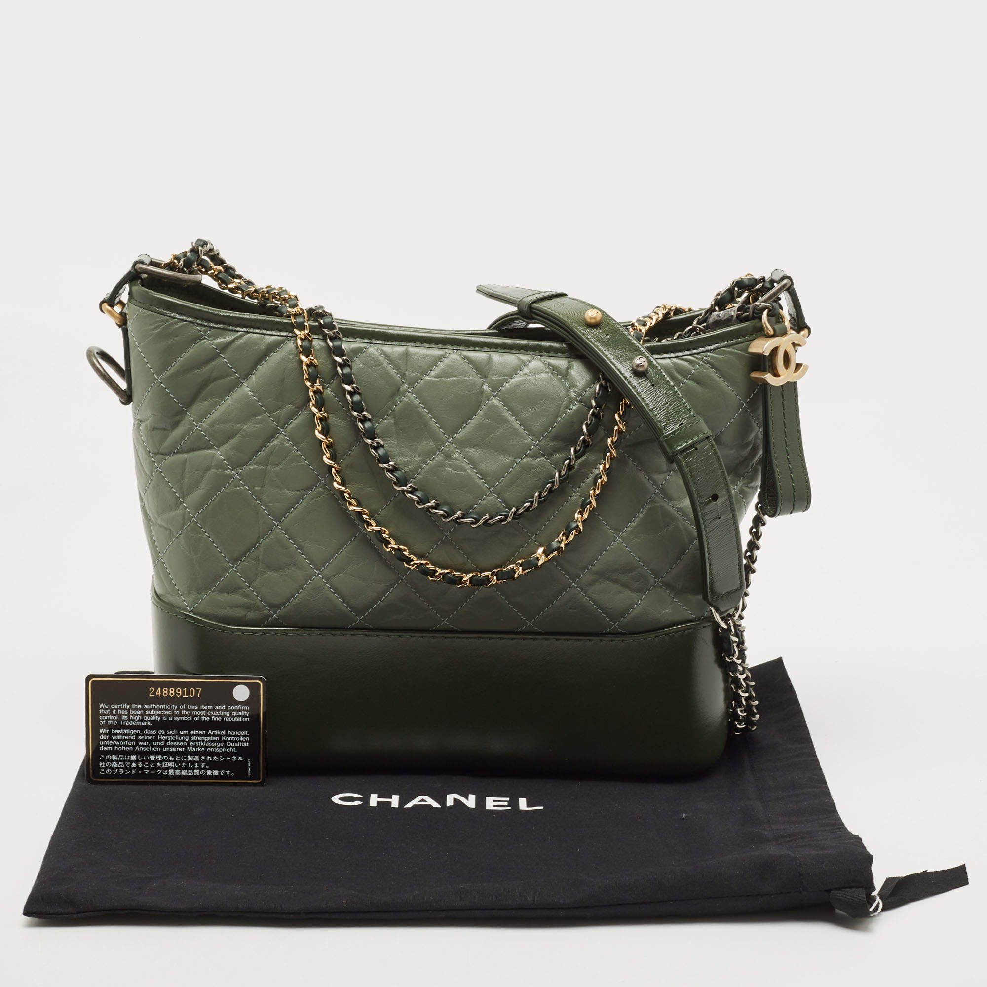 Chanel Two Tone Green Quilted Aged Leather Medium Gabrielle Hobo For Sale  at 1stDibs