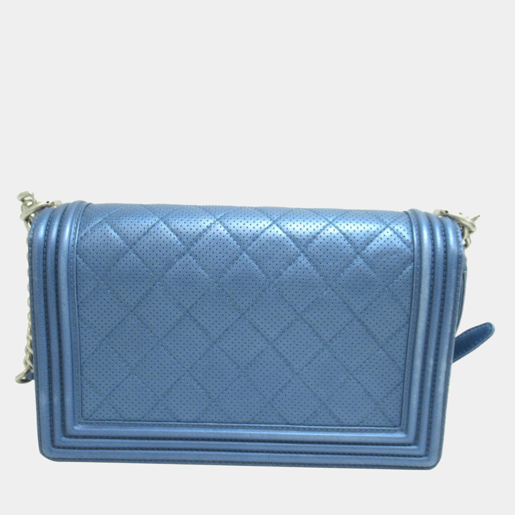 Chanel Blue Leather Medium Perforated Boy Flap Shoulder Bag Chanel  TLC