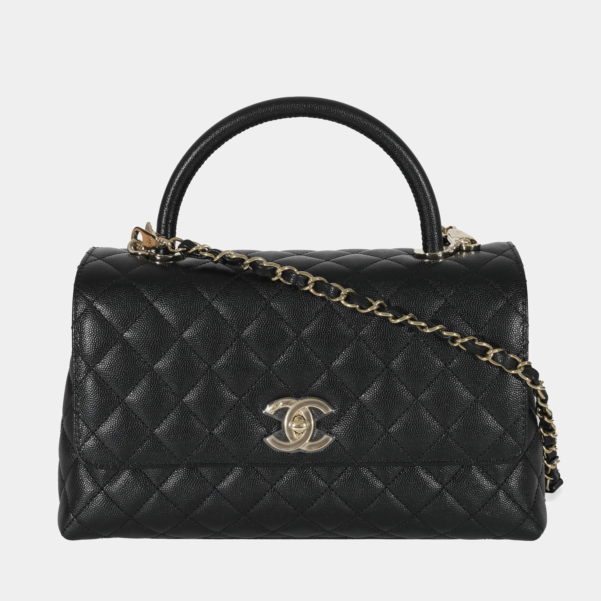 Pre Owned Chanel Black Quilted Caviar Medium Coco Top Handle Flap Bag