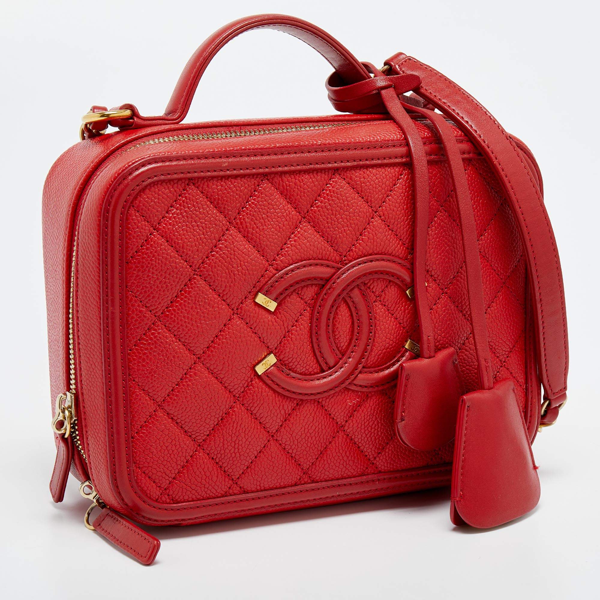 Women's Chanel CC Caviar Quilted Medium Vanity Case Purse Pink  Shoulder Bag