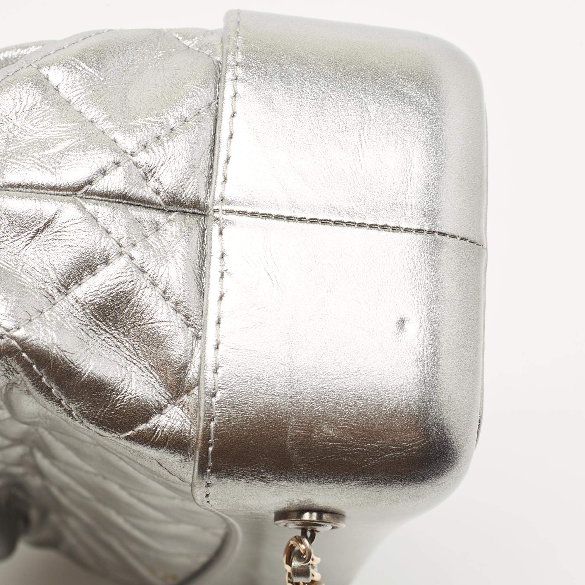 Chanel Gabrielle Backpack Quilted Aged Calfskin Small Silver 1439761