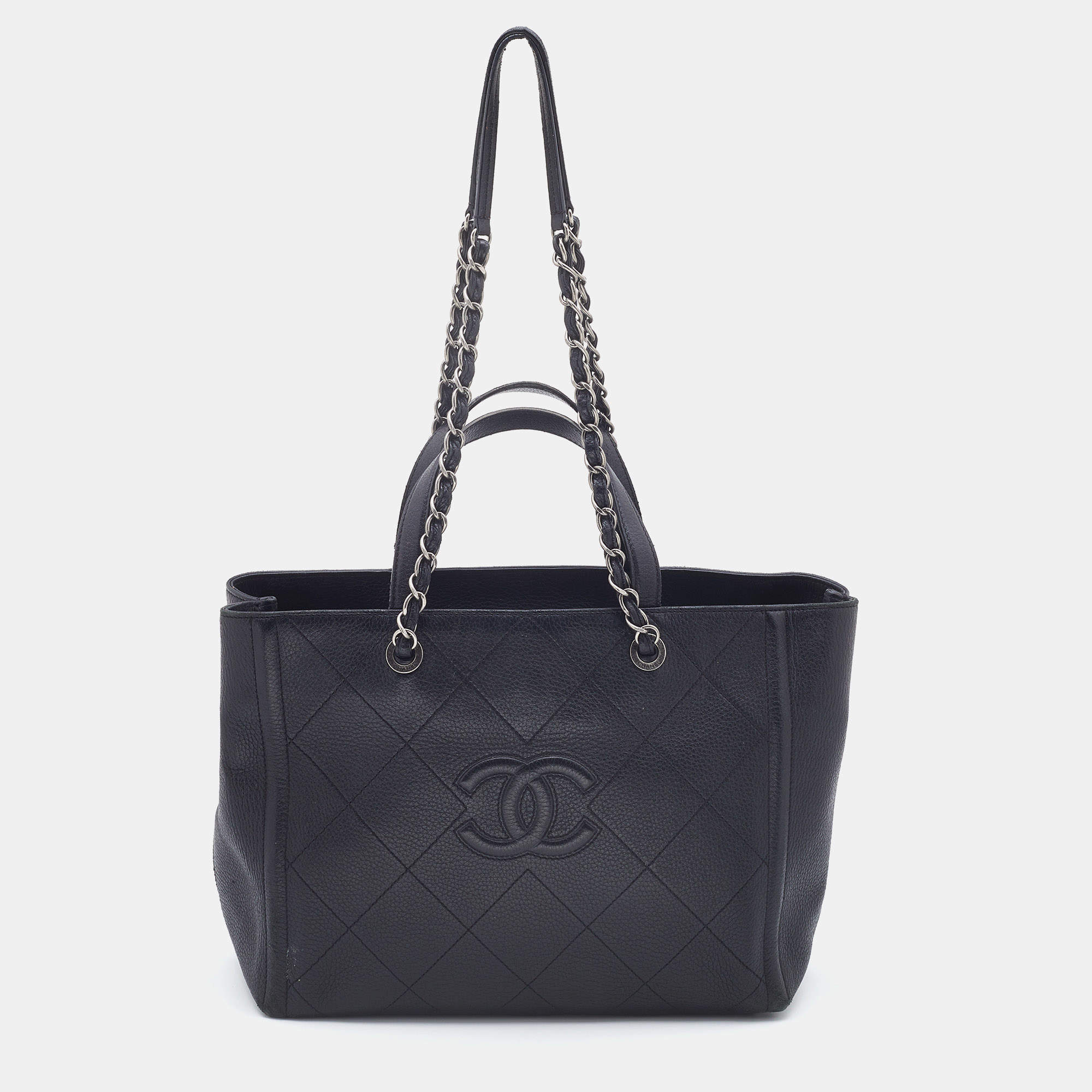 Pre Owned Chanel Black Quilted Leather Medium CC Shopper Tote