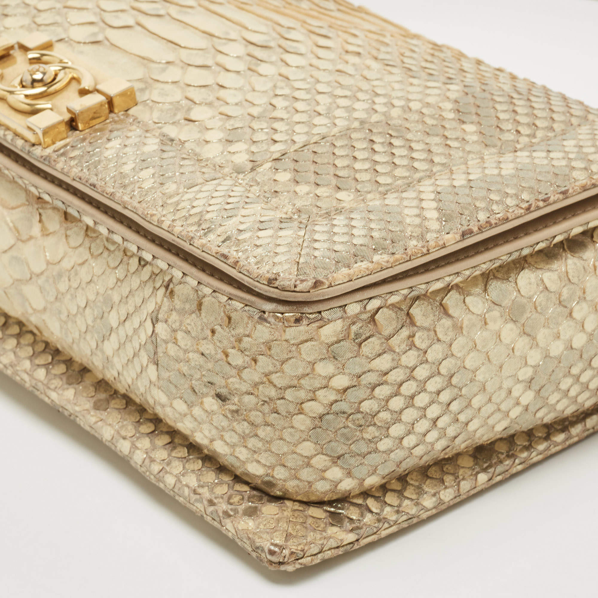 CHANEL METALLIC GOLD PYTHON LEATHER MEDIUM BOY FLAP BAG – Caroline's  Fashion Luxuries