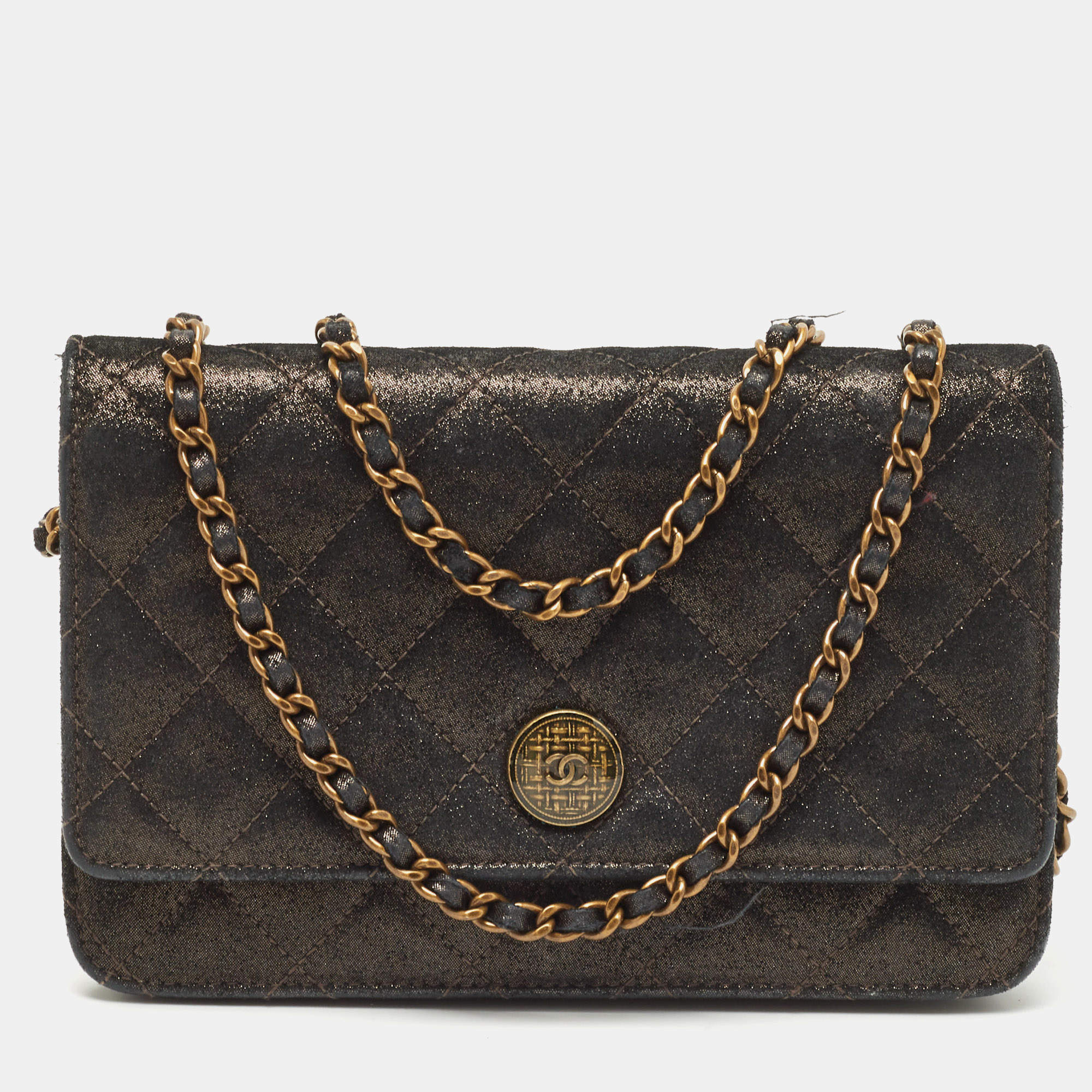 Chanel Black Quilted Iridescent Leather Edimbourgh WOC Clutch Bag