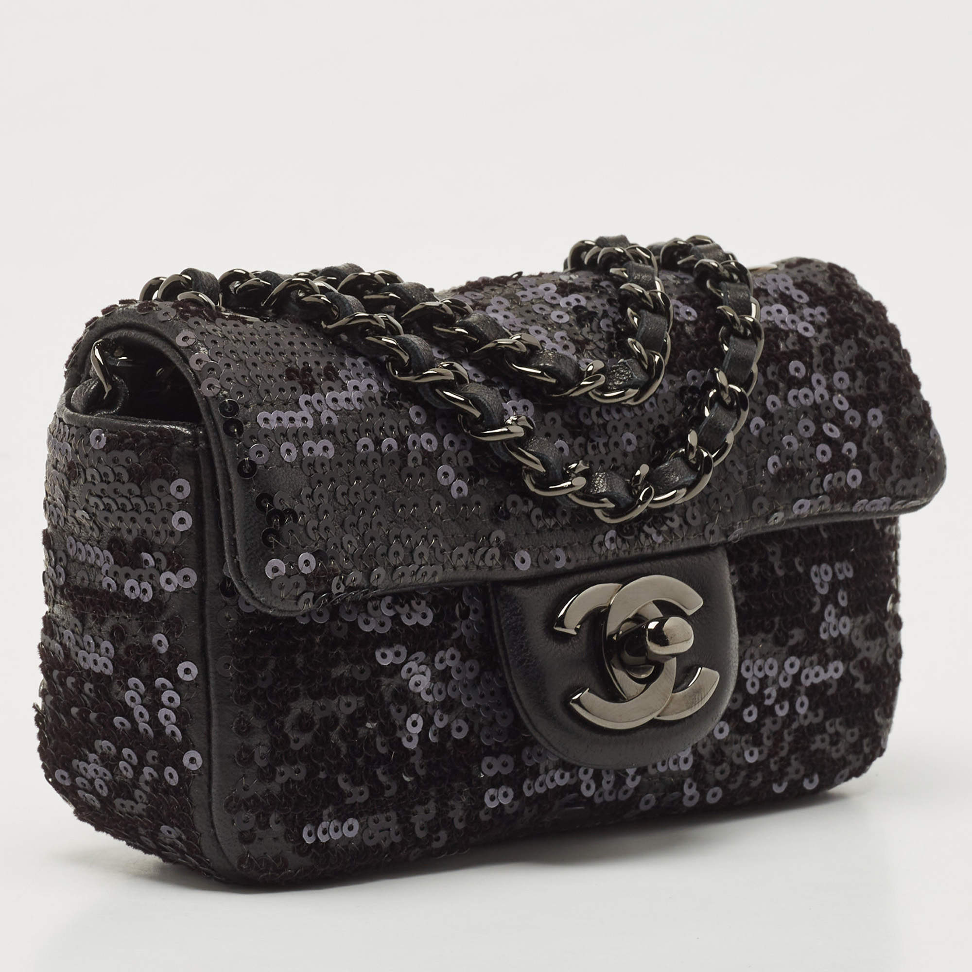 Chanel Black Sequin Leather CC Mini Single Flap Bag