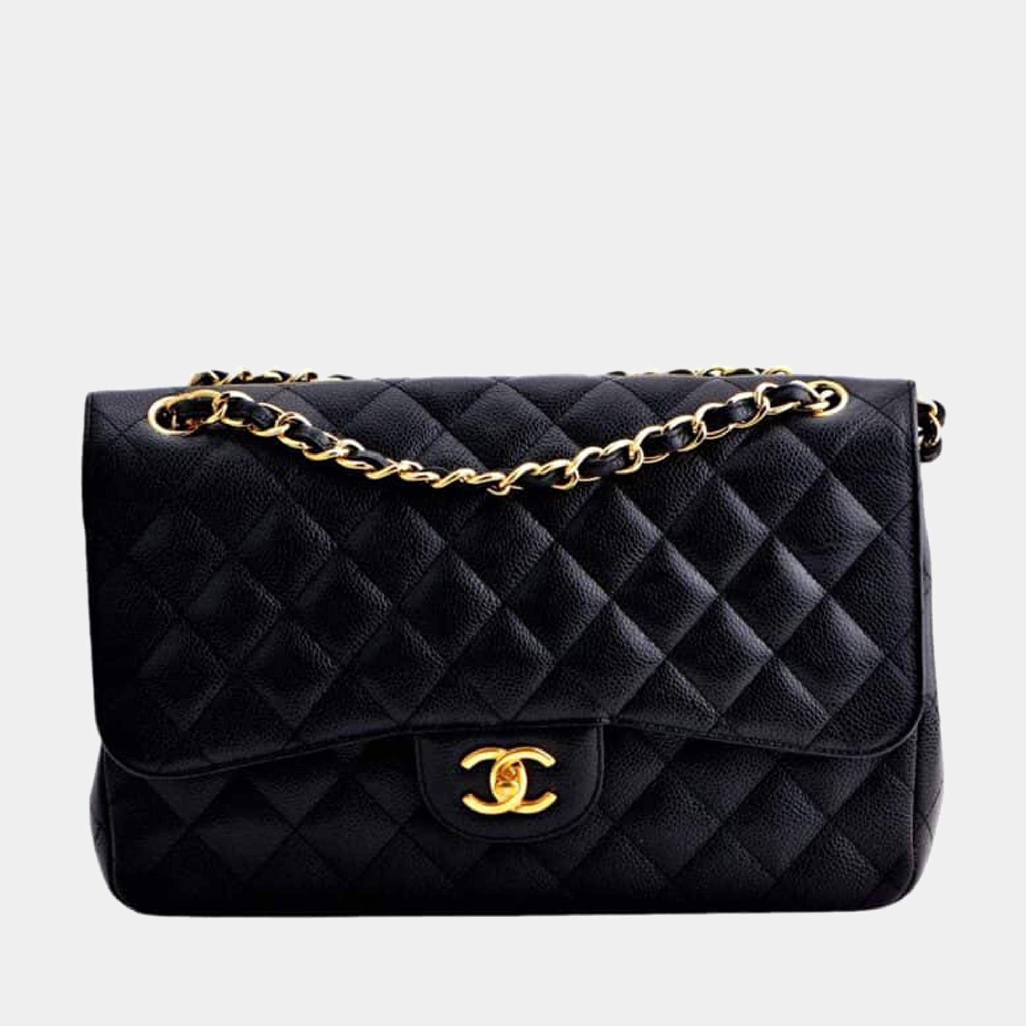 Chanel Vintage Black Jumbo Classic Flap Bag 24k GHW Lambskin Large CC
