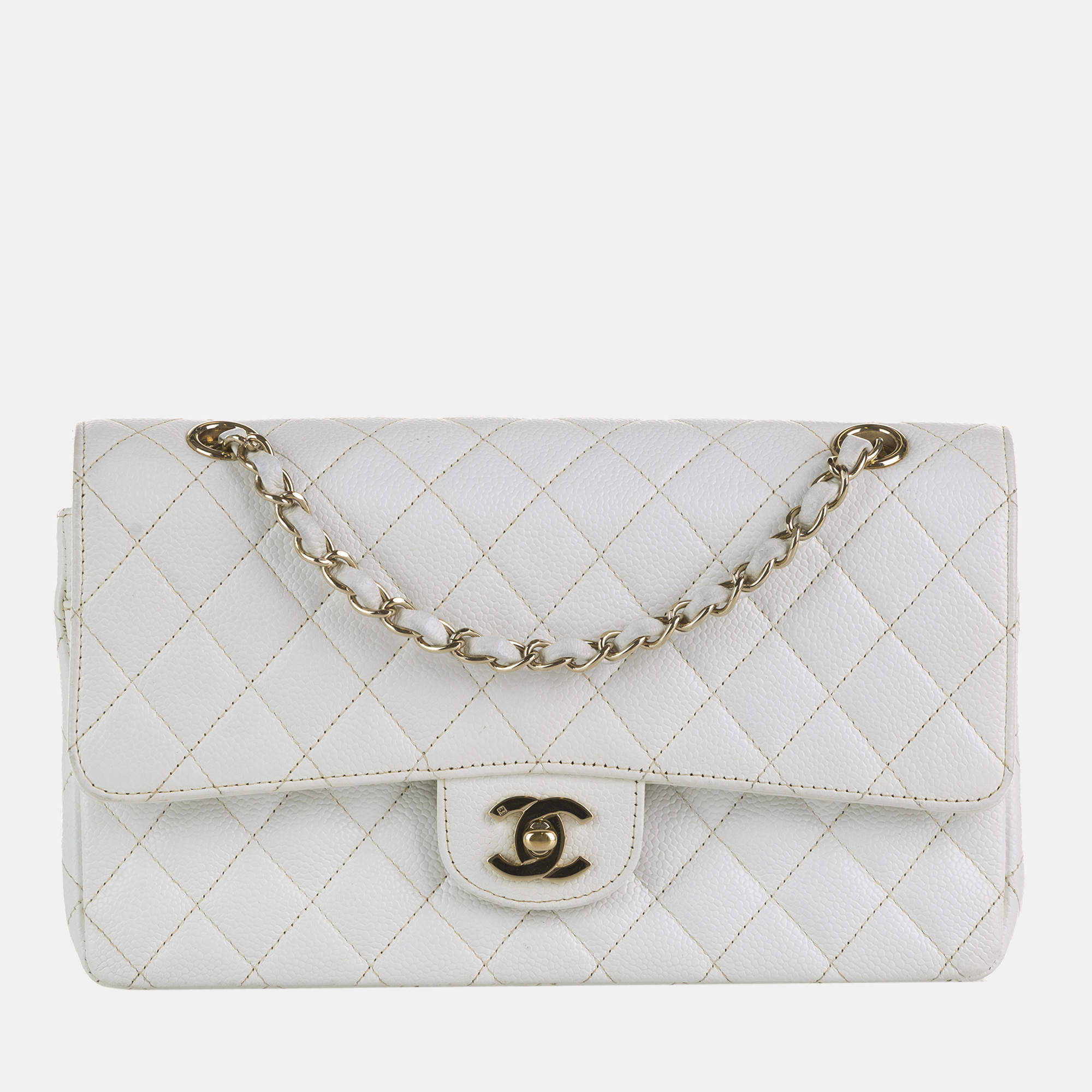 CHANEL Caviar Quilted Medium Double Flap White 1138710
